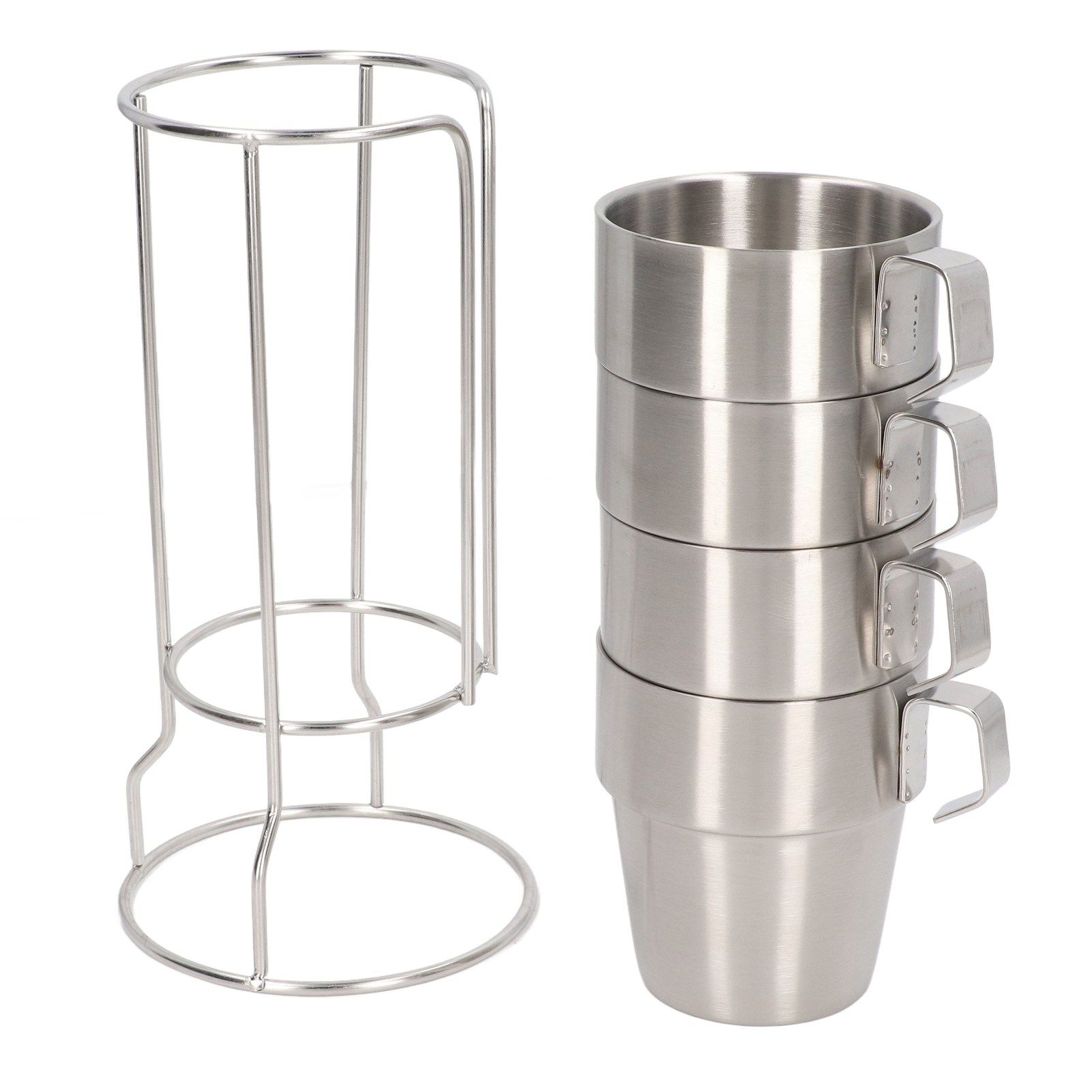 Stainless Steel Camping Cup Set of 4 Double Layer Coffee Mugs with Stand view 5