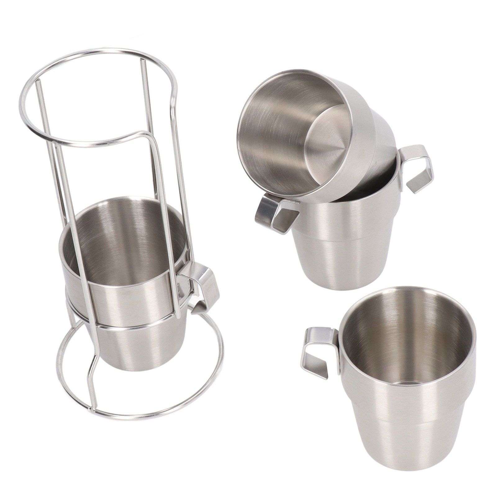 Stainless Steel Camping Cup Set of 4 Double Layer Coffee Mugs with Stand view 7
