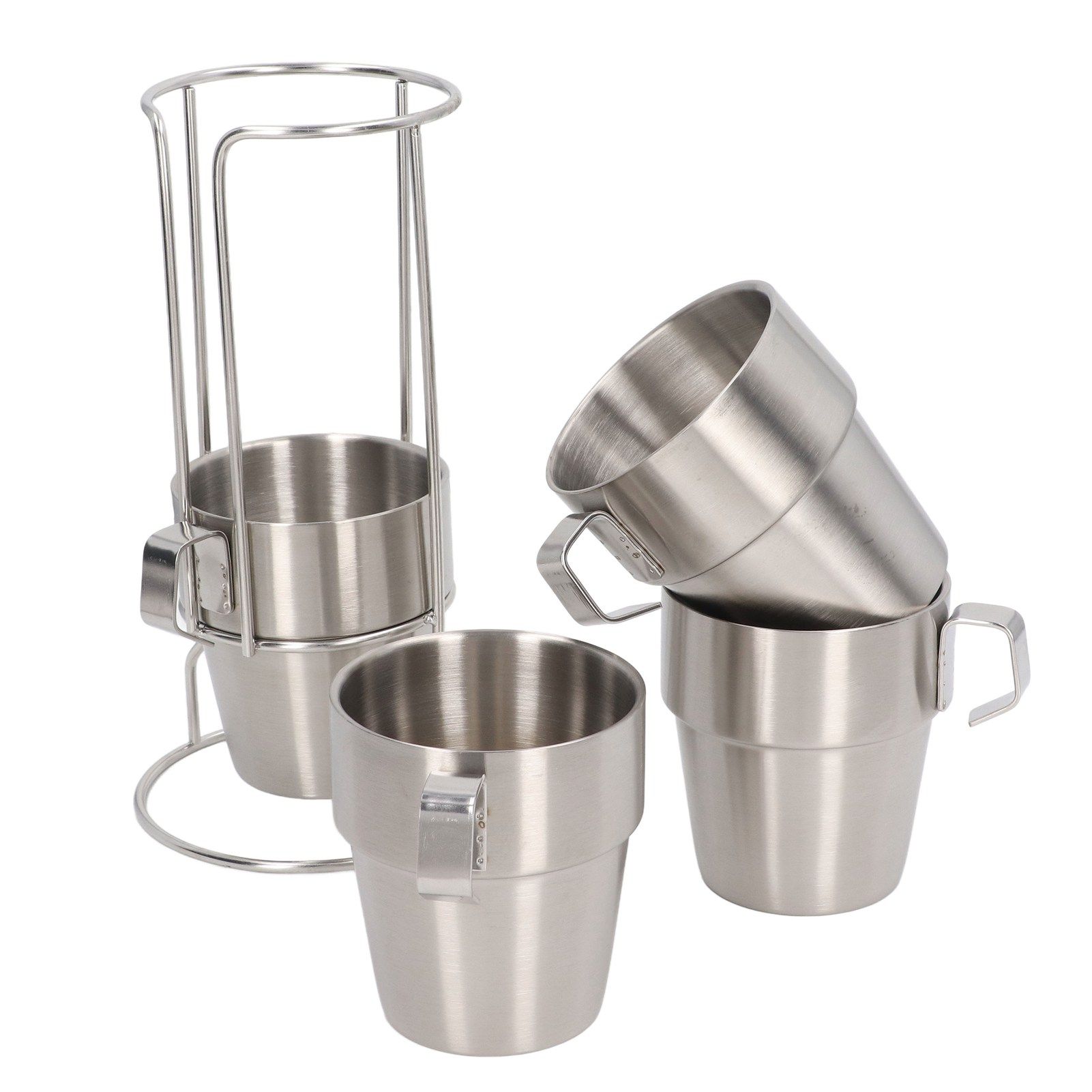 Stainless Steel Camping Cup Set of 4 Double Layer Coffee Mugs with Stand view 8
