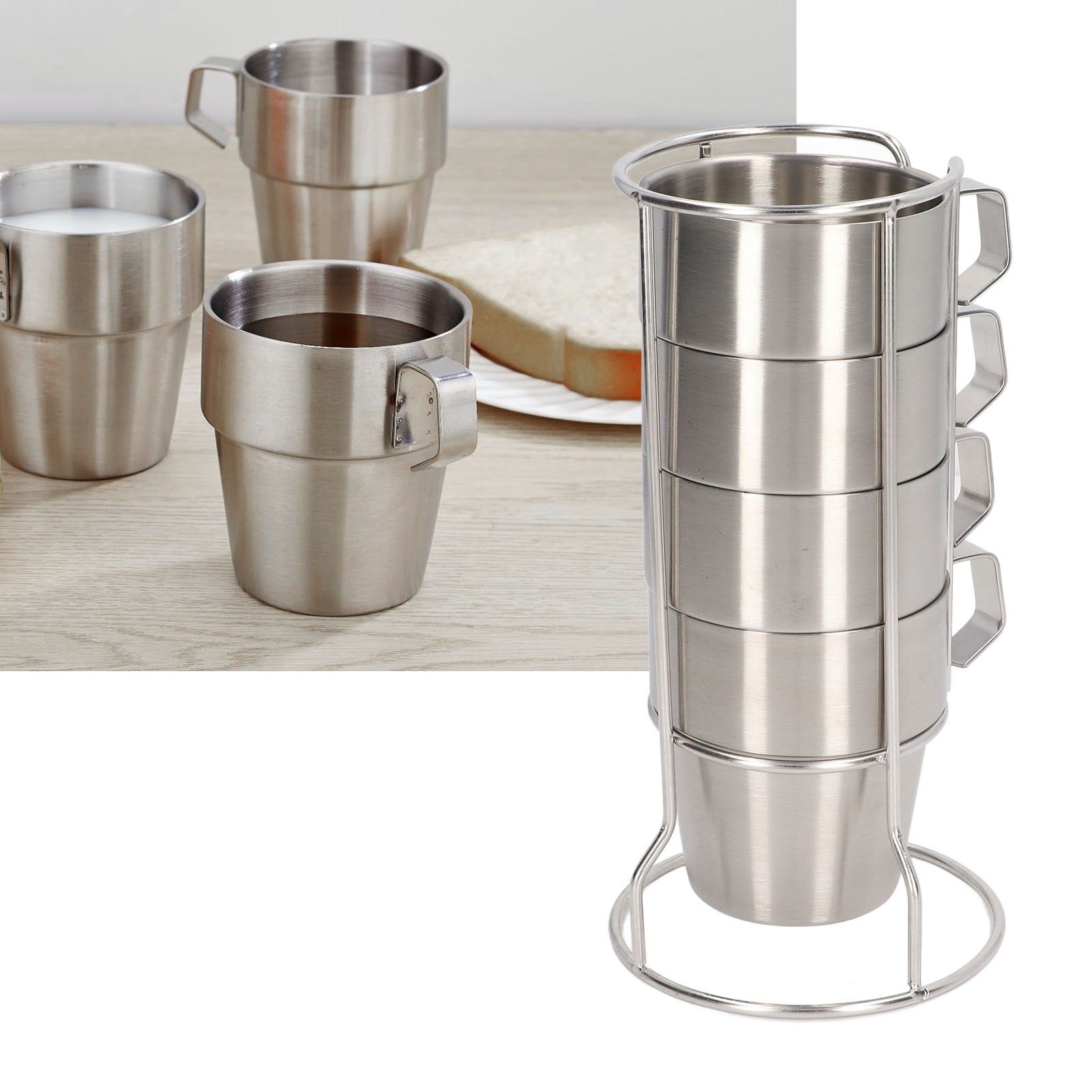 Stainless Steel Camping Cup Set of 4 Double Layer Coffee Mugs with Stand view 11