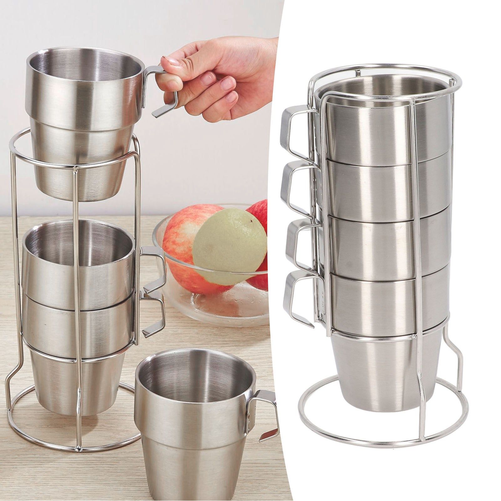Stainless Steel Camping Cup Set of 4 Double Layer Coffee Mugs with Stand view 12