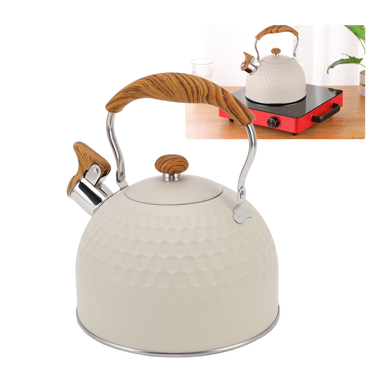 Whistling Kettle 2.5L Stainless Steel Efficient Uniform Heating Stovetop view 11