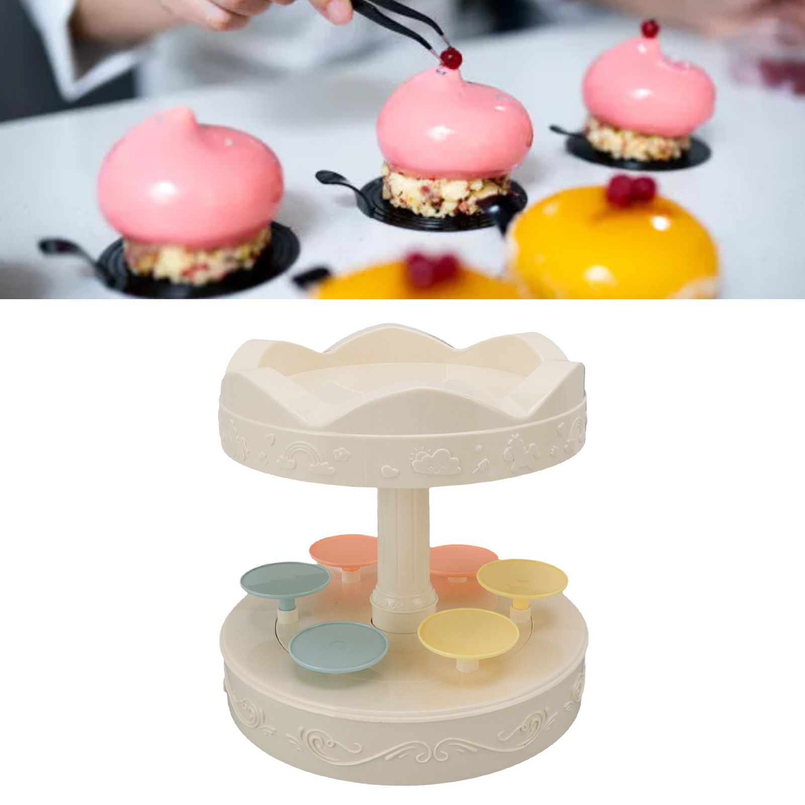 6 Trays 2 Tier Automatic Rotating Dessert Cupcake Display Table Swing Tray view 11
