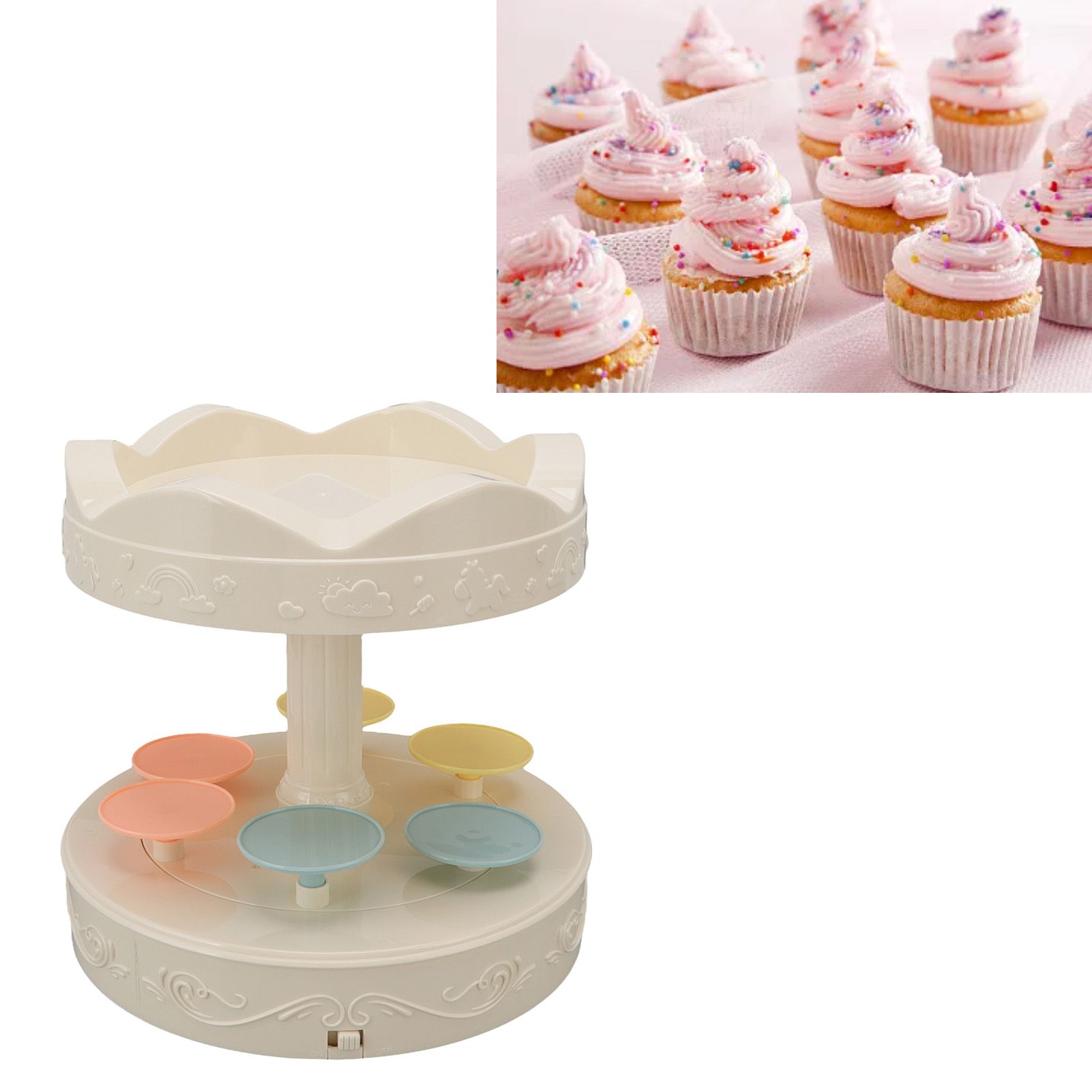 6 Trays 2 Tier Automatic Rotating Dessert Cupcake Display Table Swing Tray view 12