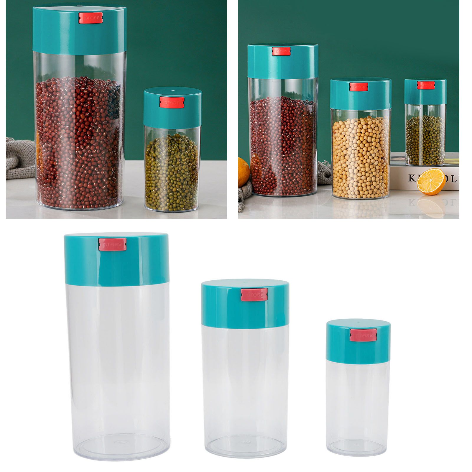 Airtight Jar Set Transparent 2100ml 1100ml 400ml Plastic Vacuum Storage Cans view 11