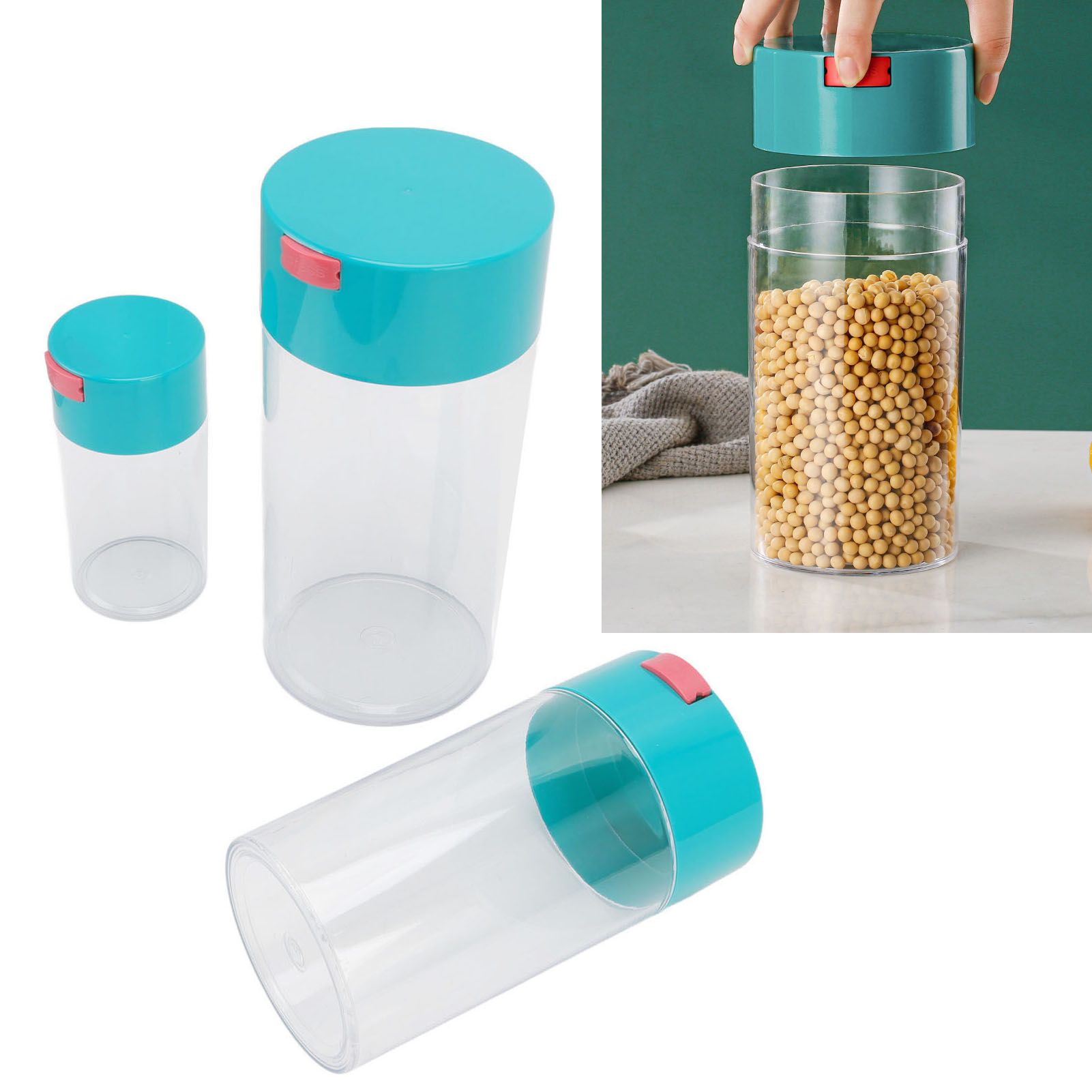 Airtight Jar Set Transparent 2100ml 1100ml 400ml Plastic Vacuum Storage Cans view 12