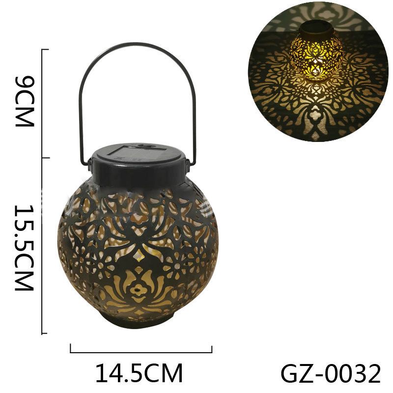 Iron Hollow Solar Lantern Portable Outdoor Solar Hanging Lantern for Garden