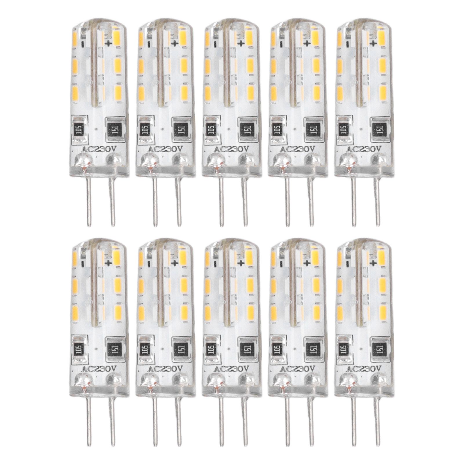 10 Pcs G4 LED Bulbs Bi Pin Base Silicone Warm White 3000K 1.5W AC220V 110LM