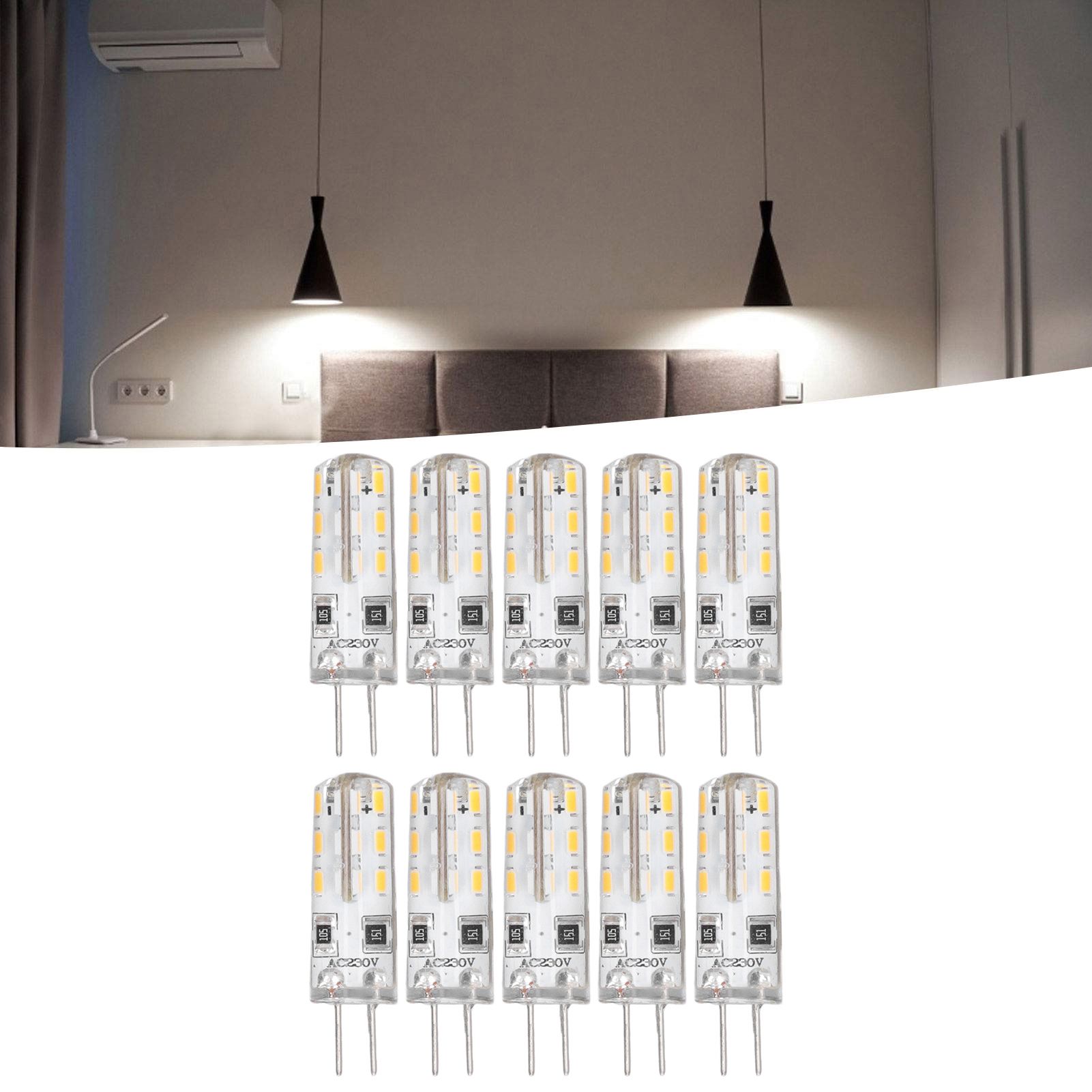 10 Pcs G4 LED Bulbs Bi Pin Base Silicone Warm White 3000K 1.5W AC220V 110LM view 12