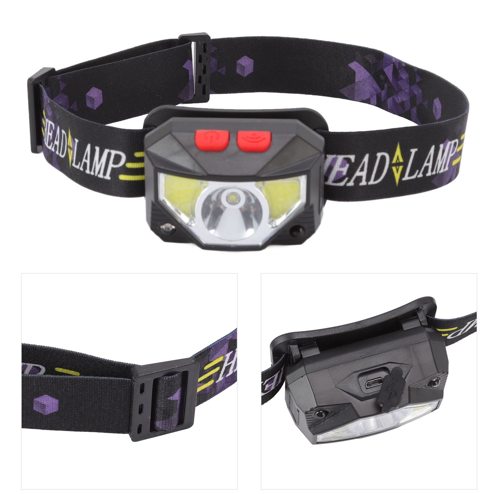 LED Outdoor Headlamp ABS Mini Multifunction USB Charging COB Sensor Head view 10