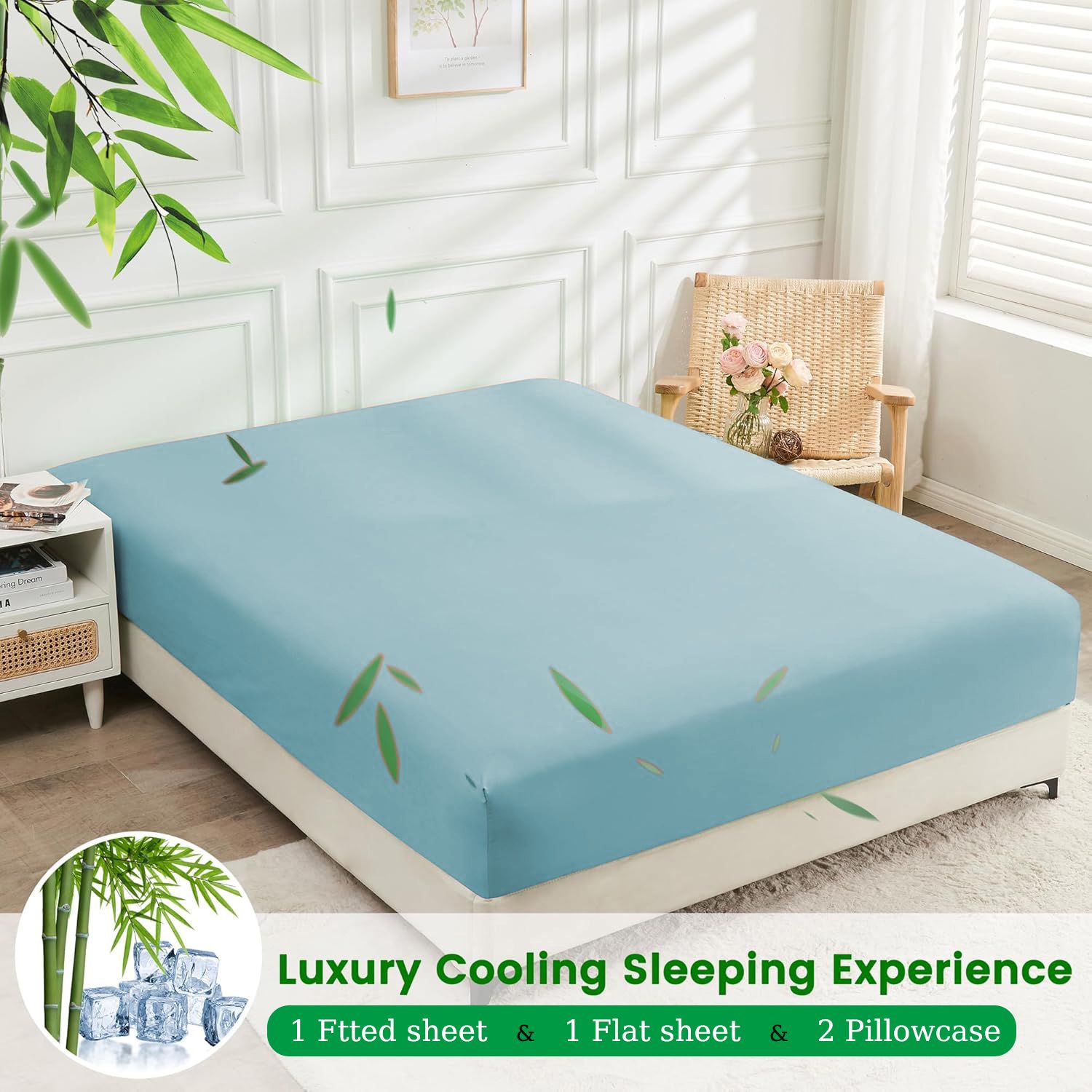4 Piece Ultra Soft Bamboo Breathable Sheet Set -Hotel 2000TC Breathable Bed view 2