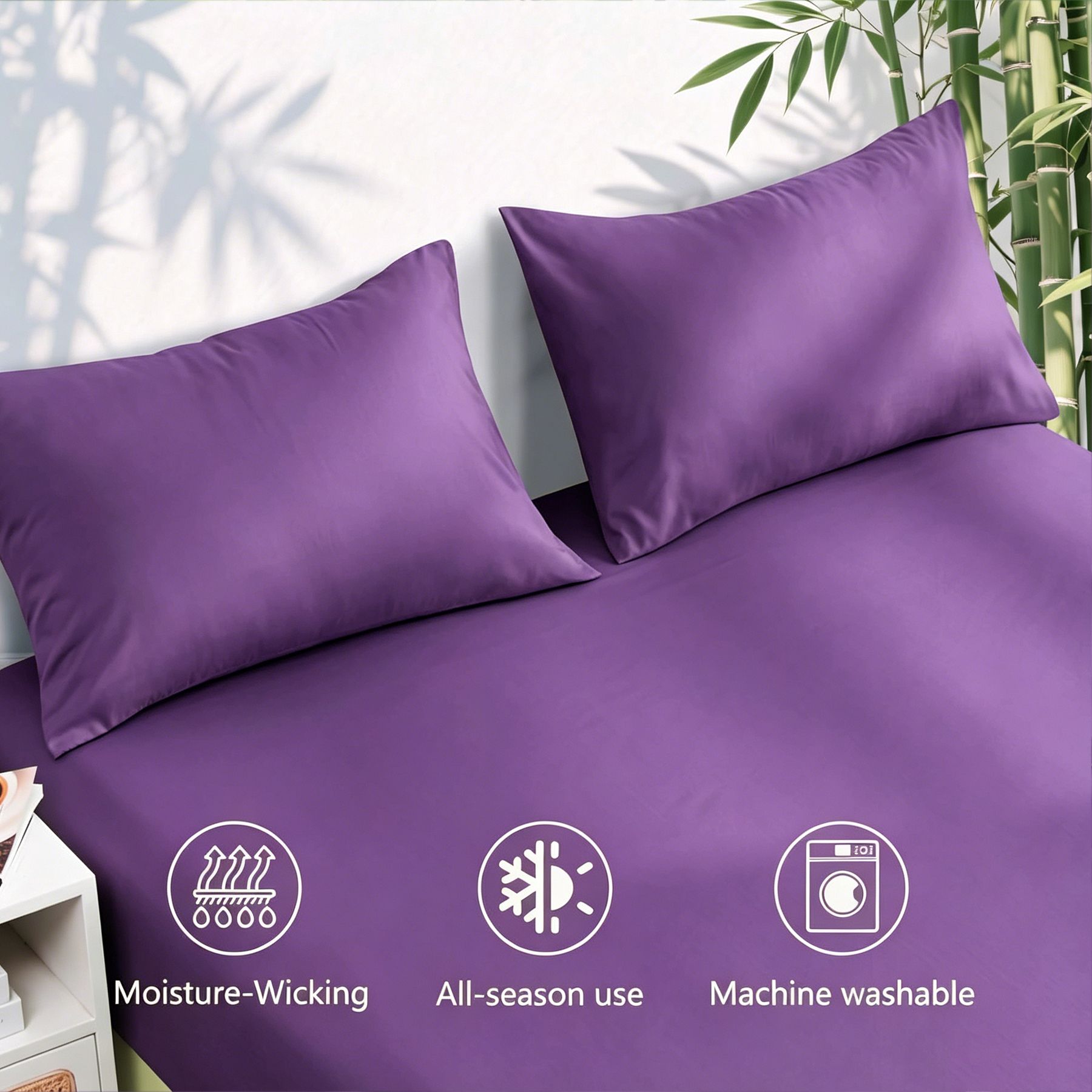 Hotel Breathable Bamboo Fitted Sheet & Pillowcase-3 Piece-Ultra Soft 2000TC view 4