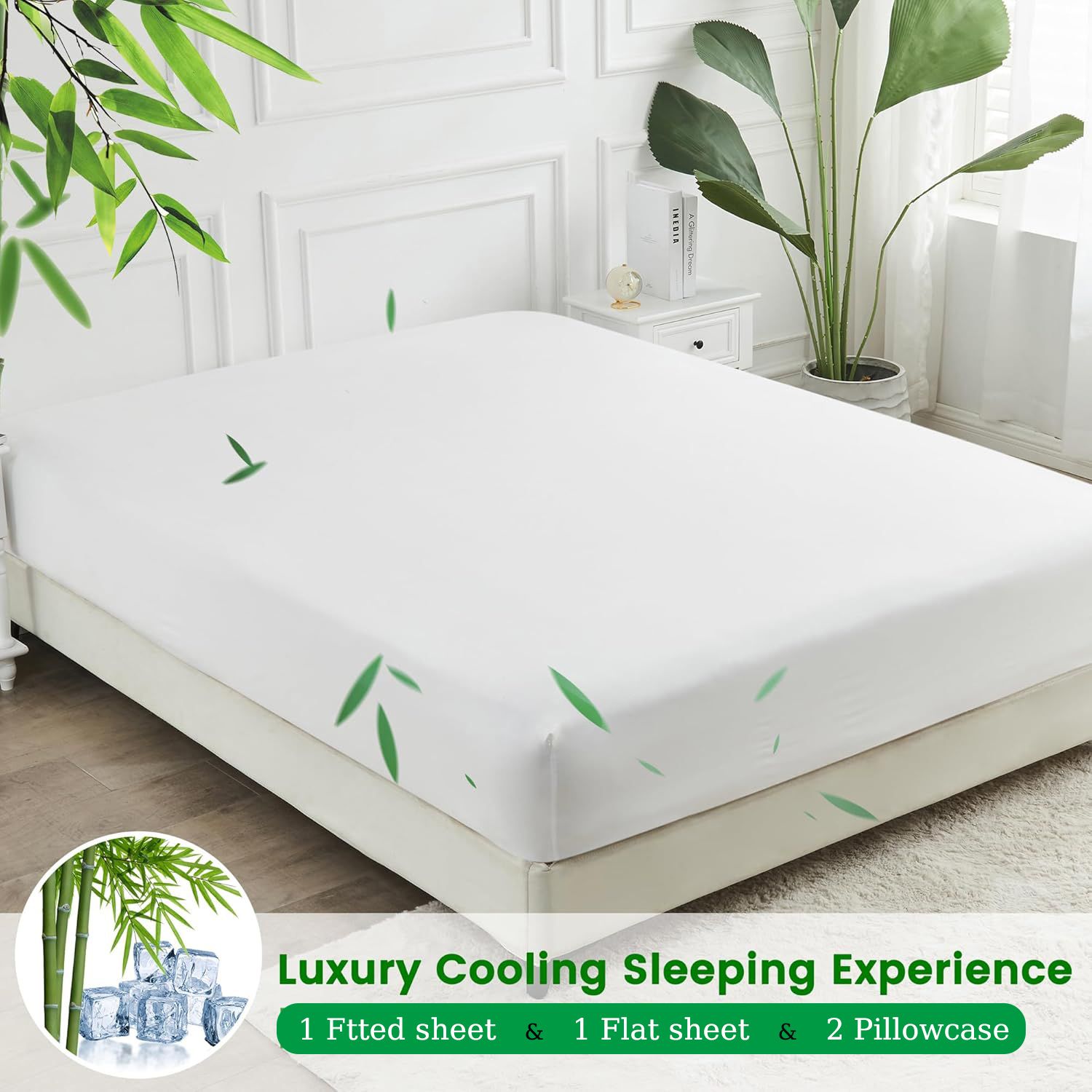 4 Piece Ultra Soft Bamboo Breathable Sheet Set -Hotel 2000TC Breathable Bed view 2