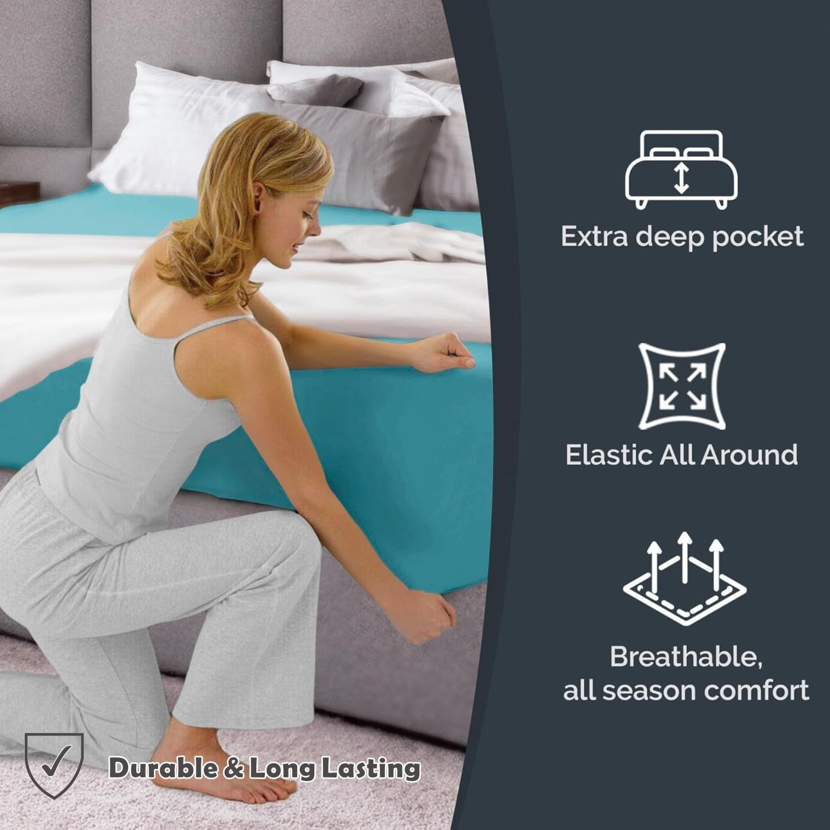 Hotel Quality Fitted Sheet - 1 Piece Fitted Sheet -Breathable Bedding - Wrinkle view 3