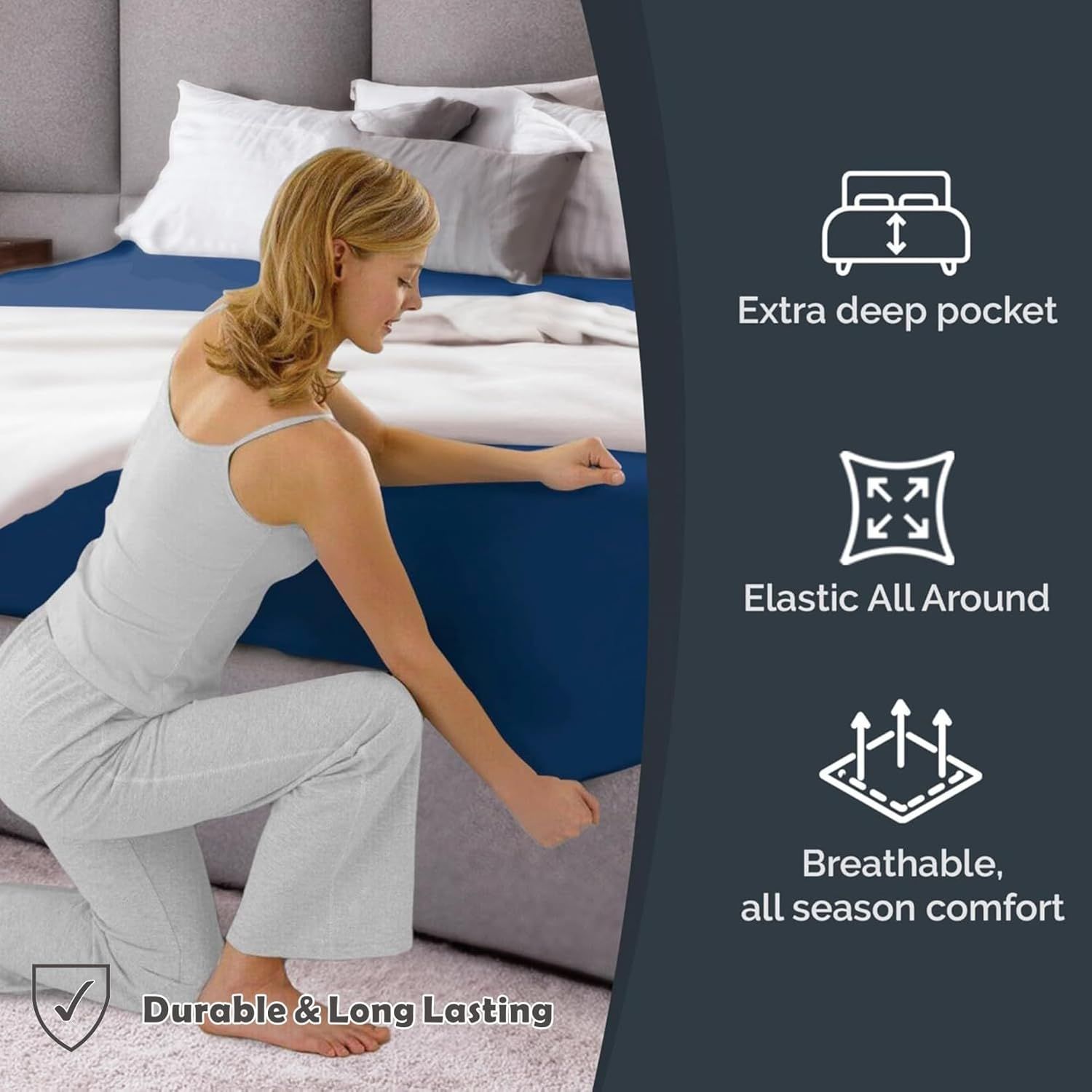 Hotel Quality Fitted Sheet - 1 Piece Fitted Sheet -Breathable Bedding - Wrinkle view 4