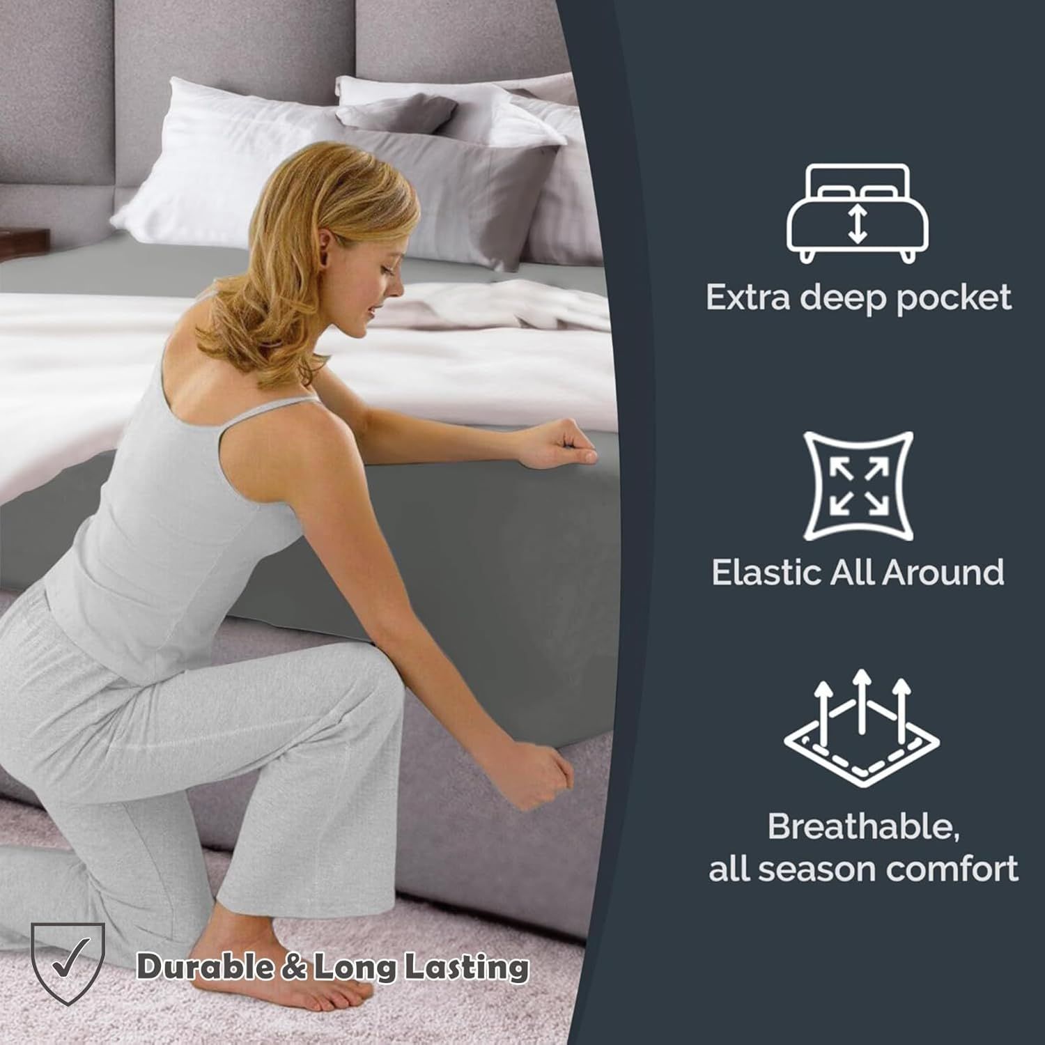 Hotel Quality Fitted Sheet - 1 Piece Fitted Sheet -Breathable Bedding - Wrinkle view 2