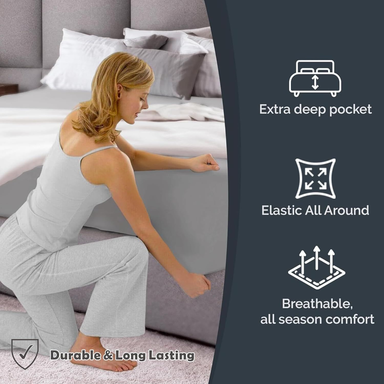 Hotel Quality Fitted Sheet - 1 Piece Fitted Sheet -Breathable Bedding - Wrinkle view 4