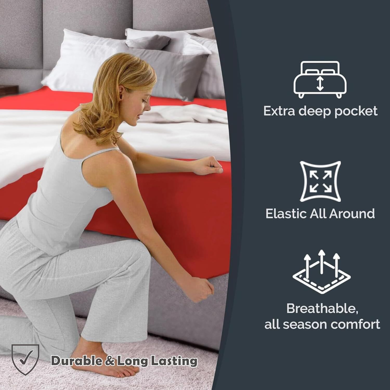 Hotel Quality Fitted Sheet - 1 Piece Fitted Sheet -Breathable Bedding - Wrinkle view 2
