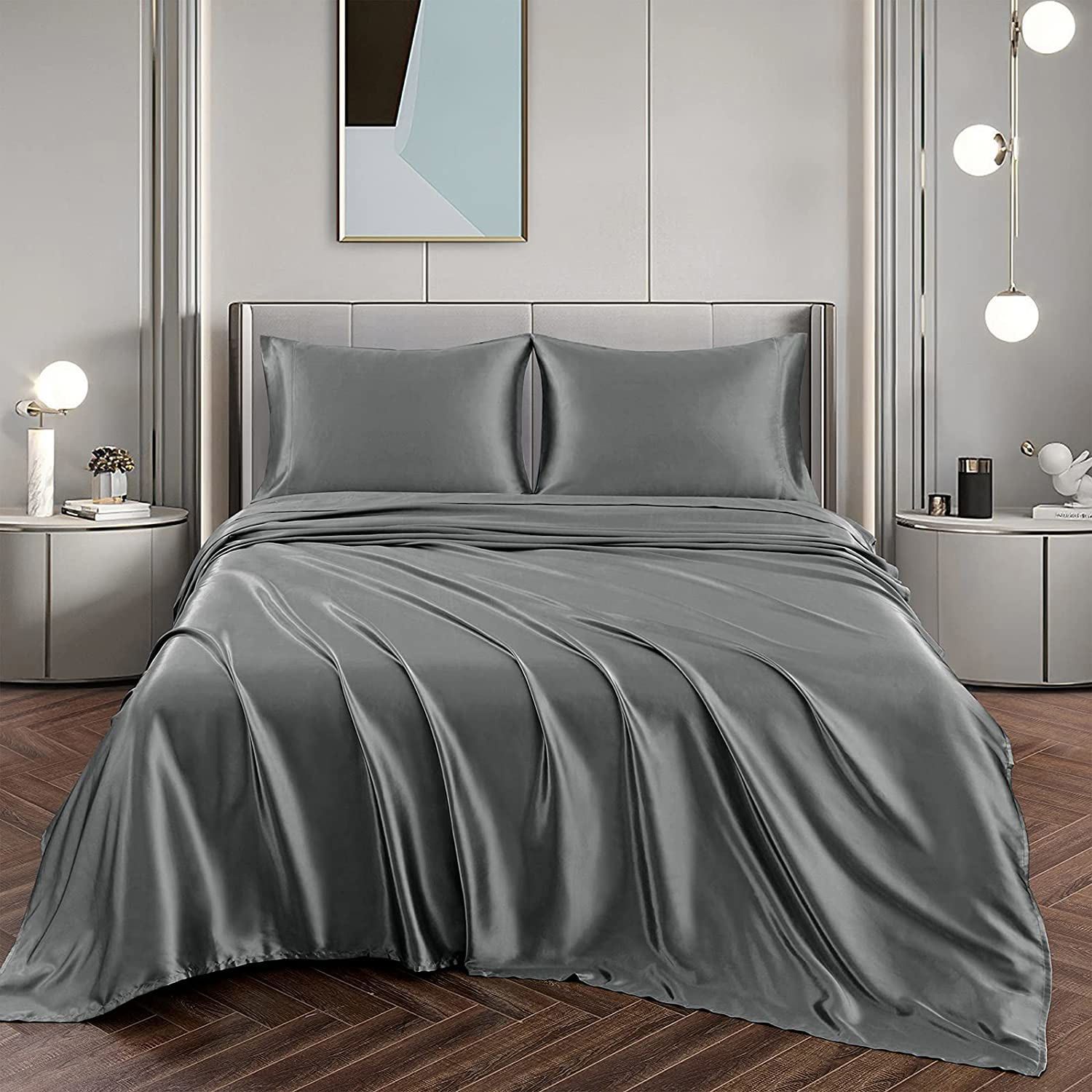 Art Silk Satin Sheet Set Hotel 4 Pieces Fitted/Flat Sheet Bedding Set-Luxury