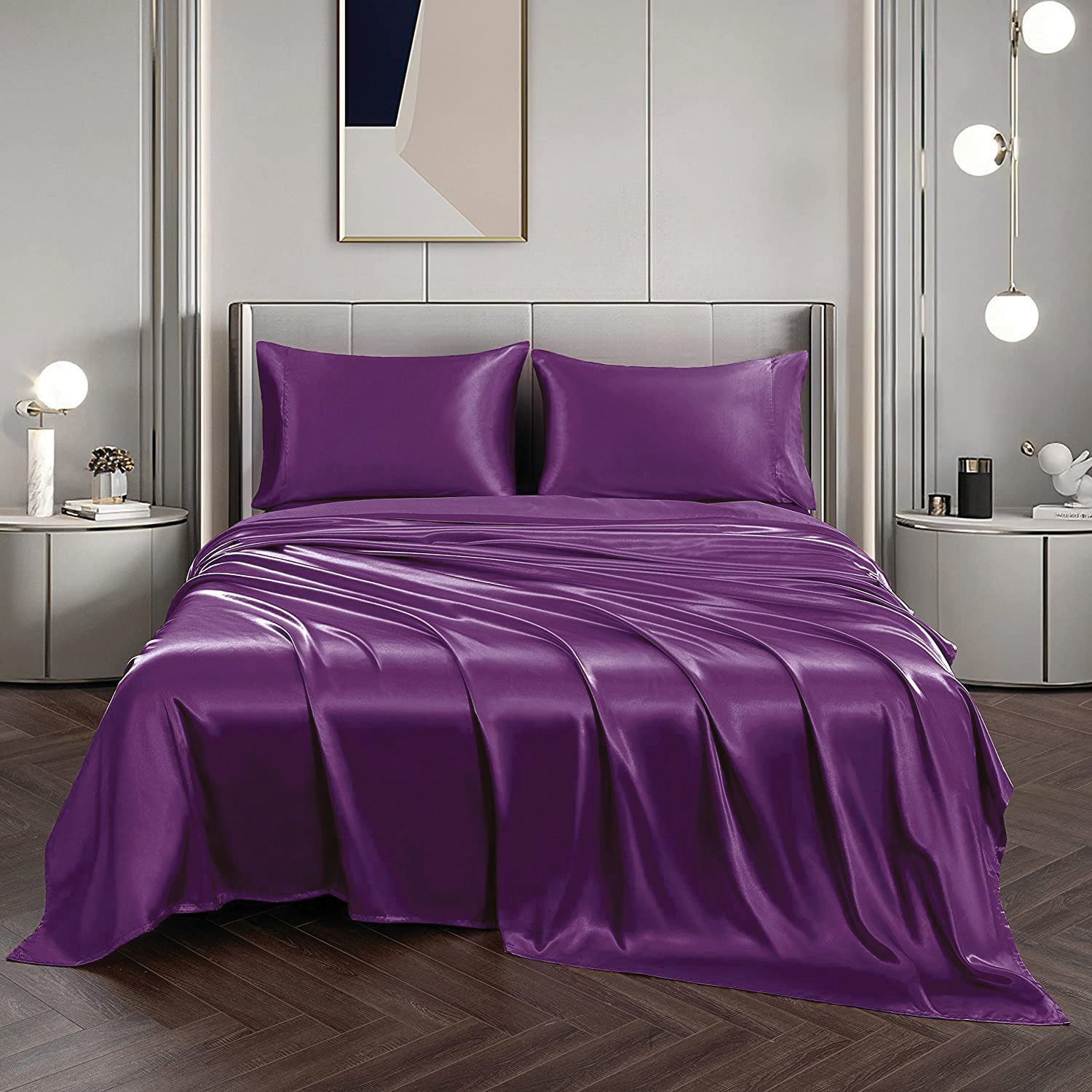 Art Silk Satin Sheet Set Hotel 4 Pieces Fitted/Flat Sheet Bedding Set-Luxury