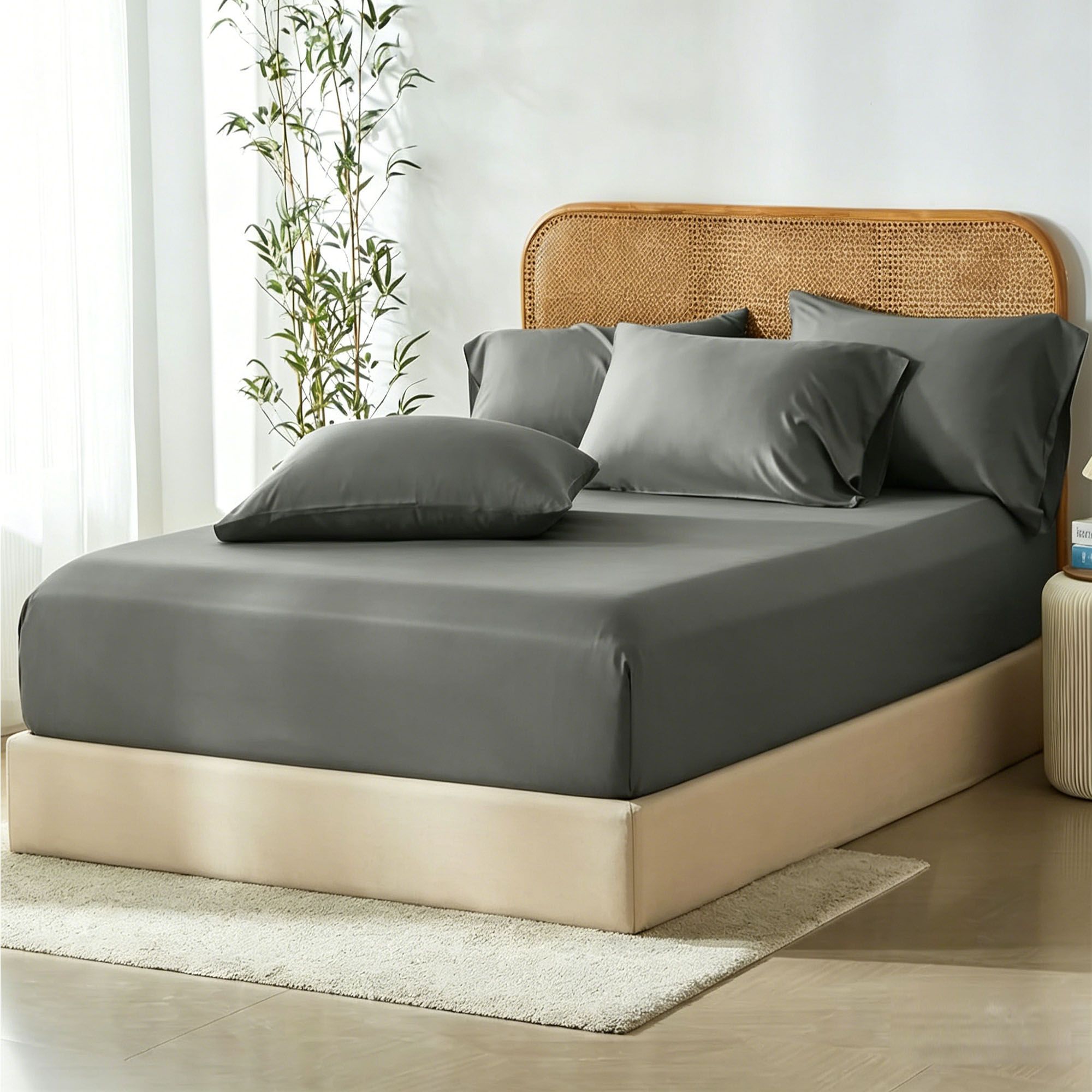 3 Piece Hotel Bamboo Cooling Fitted Sheet Set & Pillowcase -Ultra Soft 2000TC