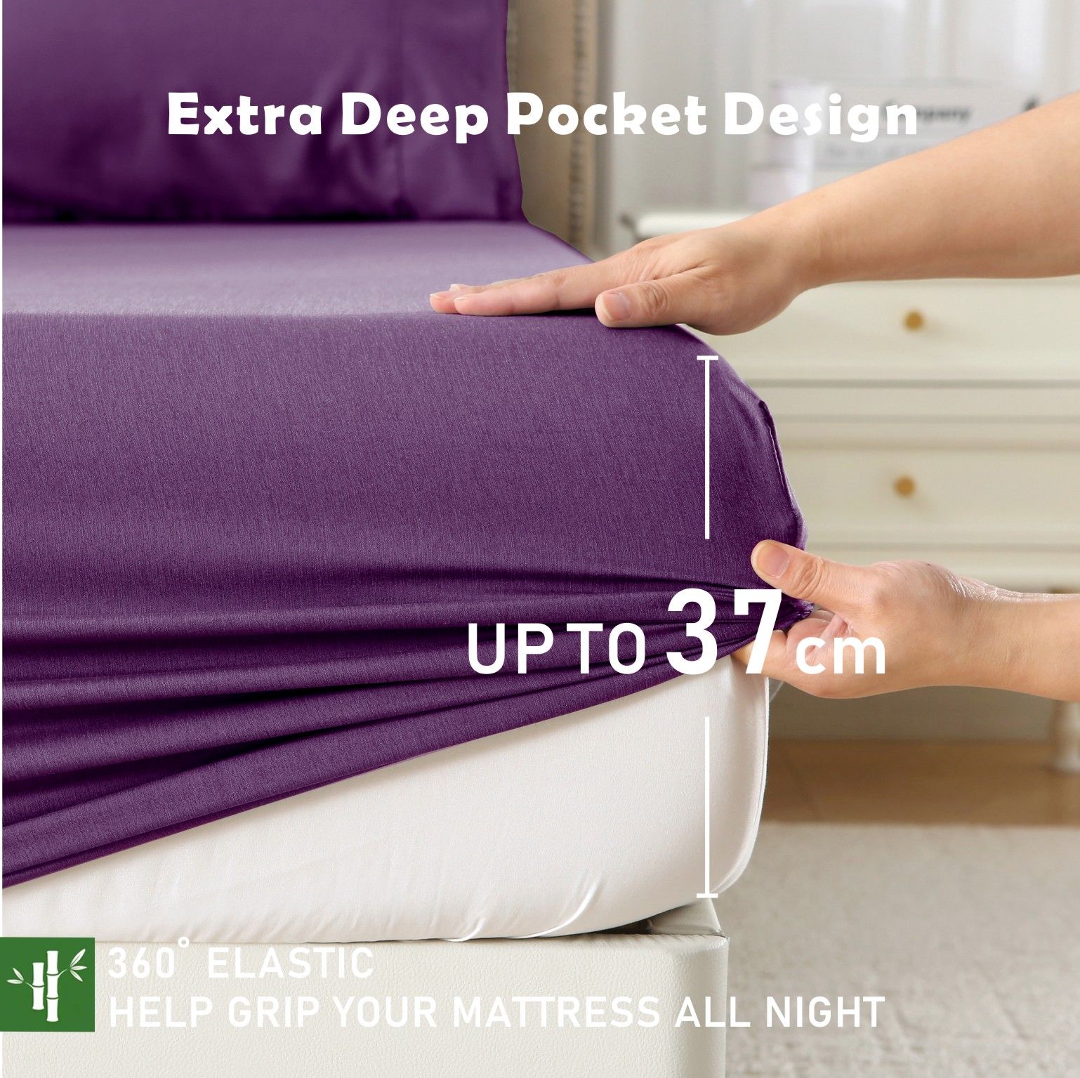 3 Piece Hotel Bamboo Cooling Fitted Sheet Set & Pillowcase -Ultra Soft 2000TC view 4