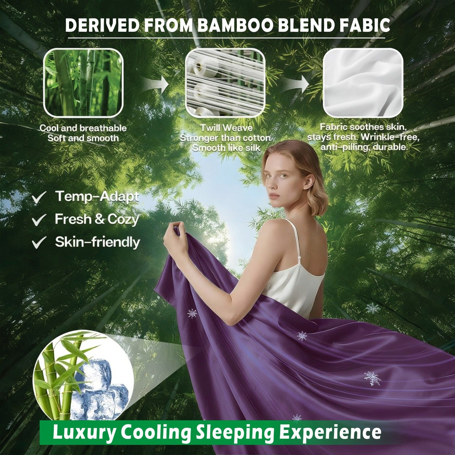 4 Piece Hotel Bamboo Cooling Sheet Set -Ultra Soft 2000TC Breathable Bed view 3