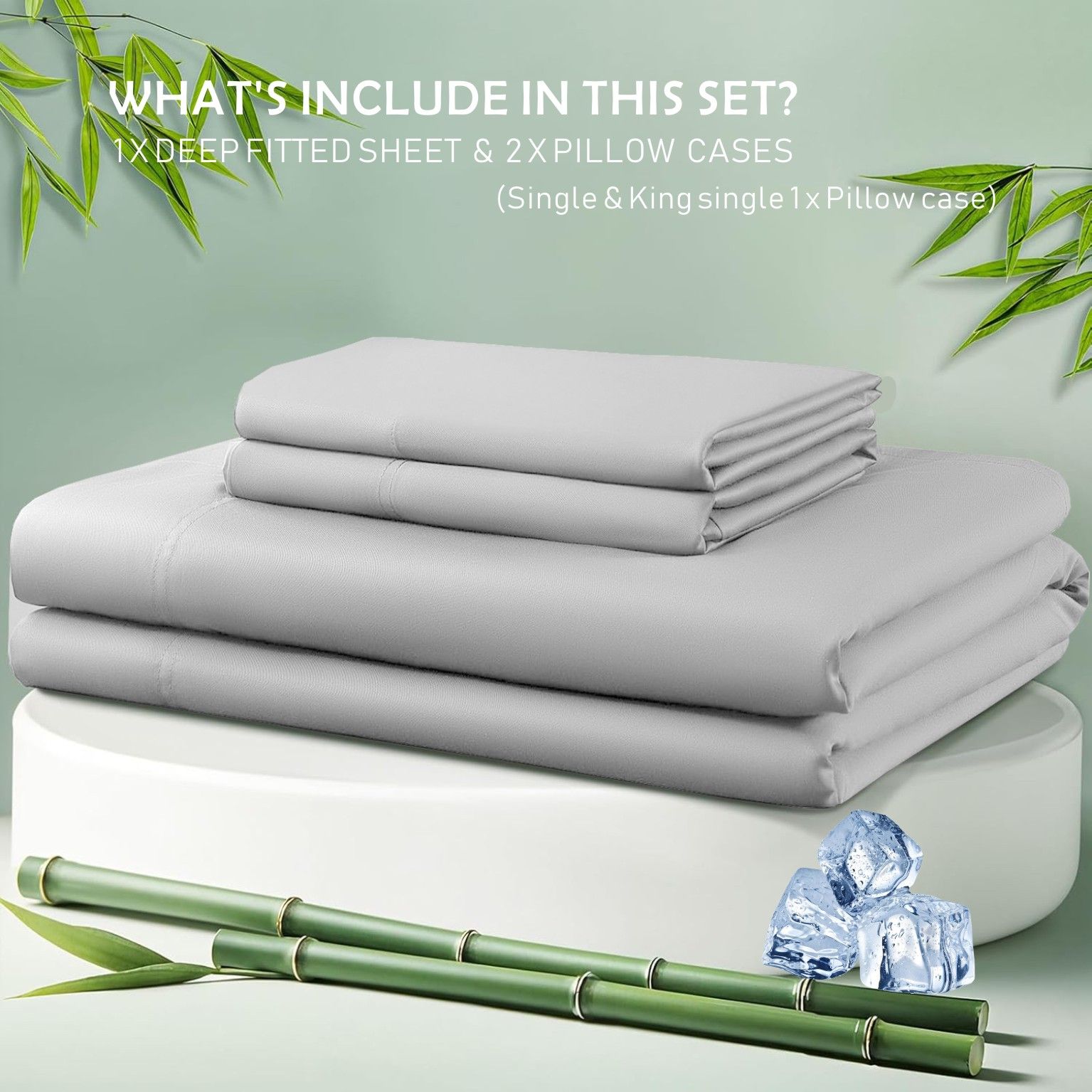 3 Piece Hotel Bamboo Cooling Fitted Sheet Set & Pillowcase -Ultra Soft 2000TC view 6