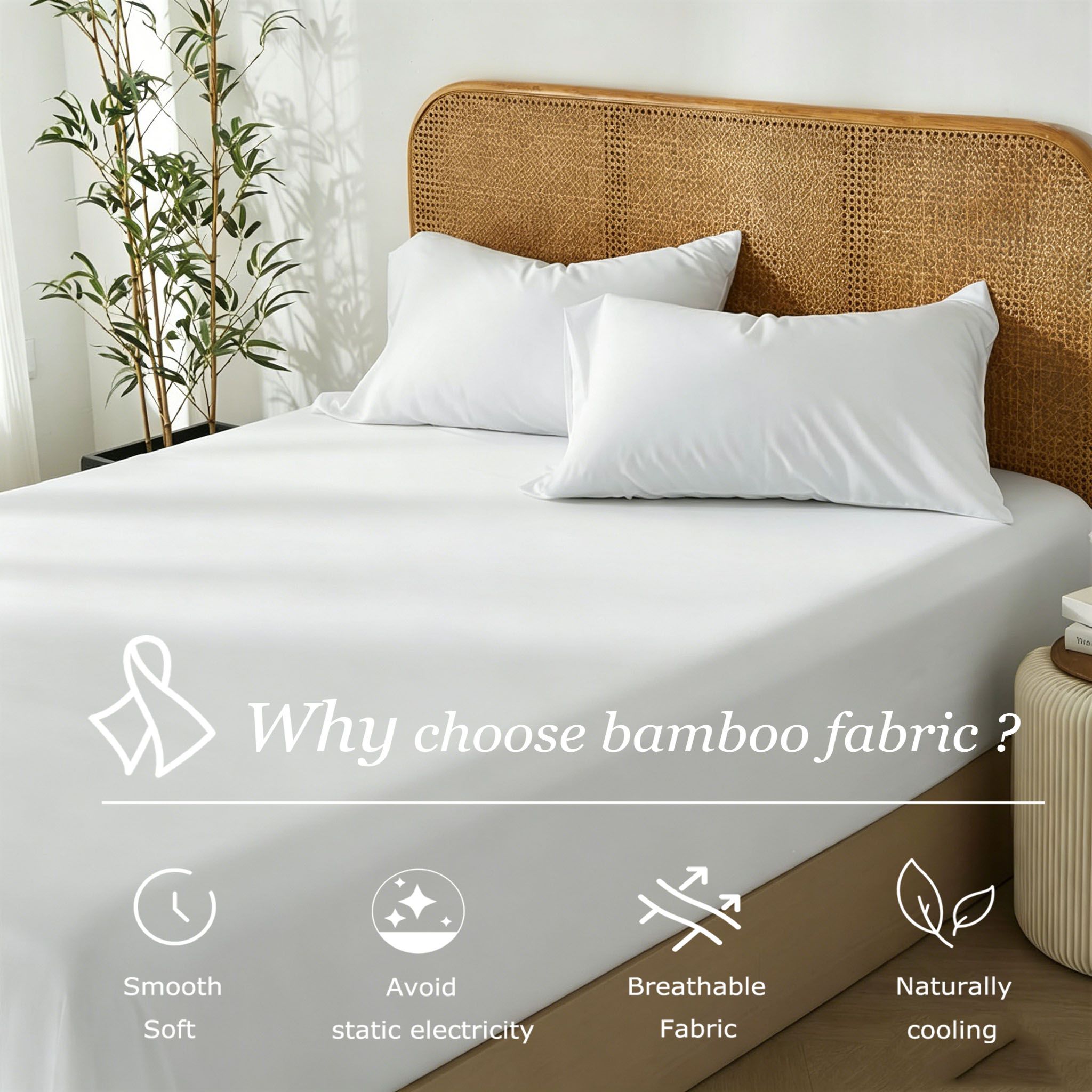 2 Piece Hotel Bamboo Cooling Fitted Sheet Set & Pillowcase -Ultra Soft 2000TC view 3