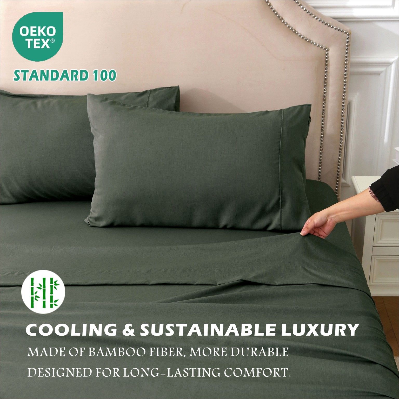 3 Piece Hotel Bamboo Cooling Sheet Set -Ultra Soft 2000TC Breathable Bed view 5