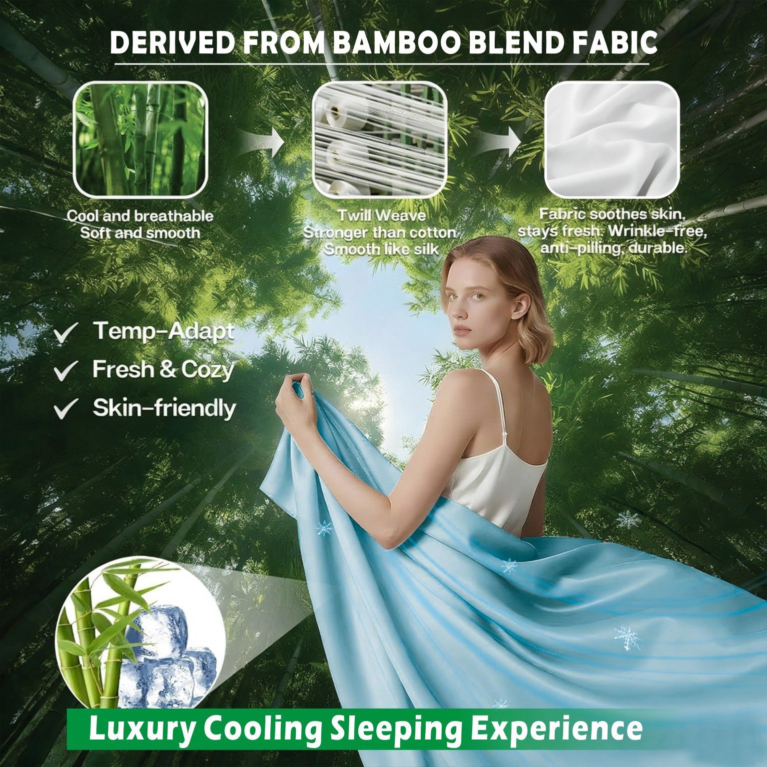 3 Piece Hotel Bamboo Cooling Sheet Set -Ultra Soft 2000TC Breathable Bed view 3
