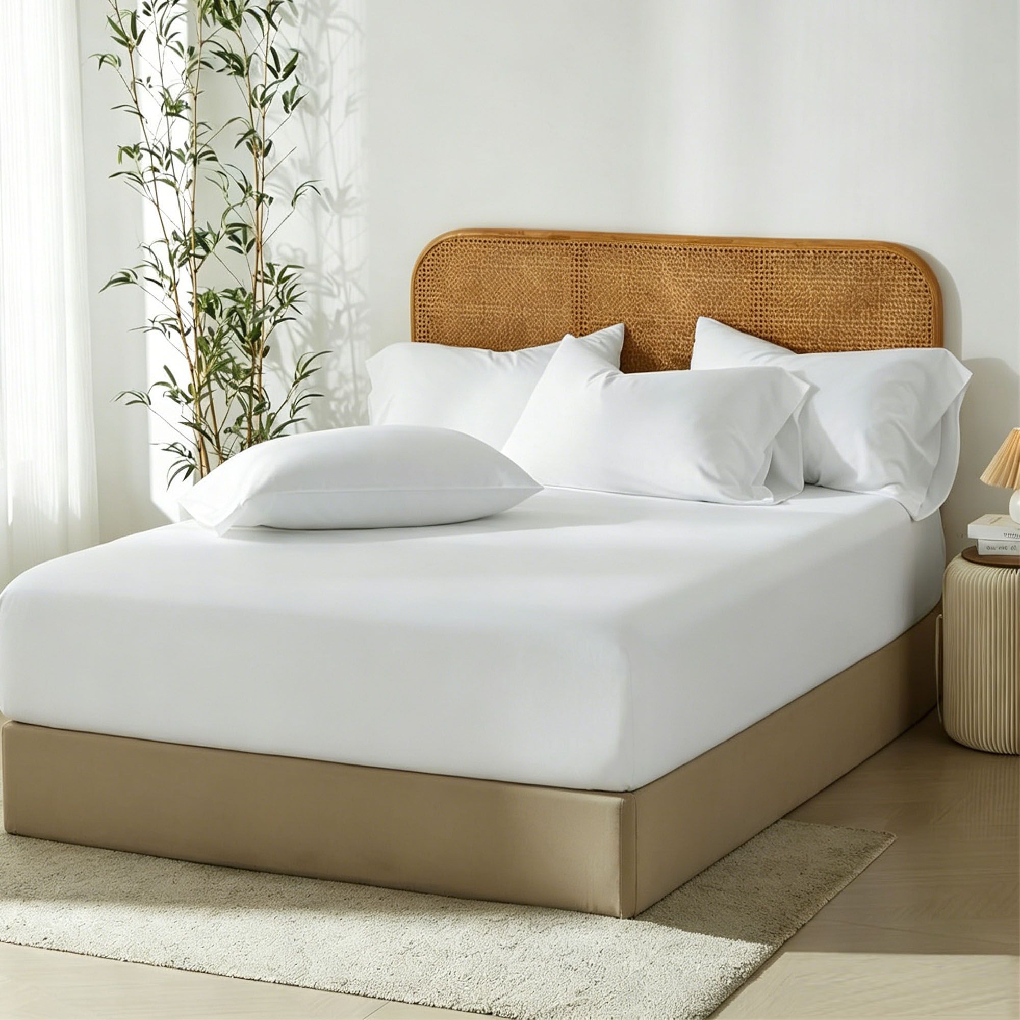 3 Piece Hotel Bamboo Cooling Fitted Sheet Set & Pillowcase -Ultra Soft 2000TC