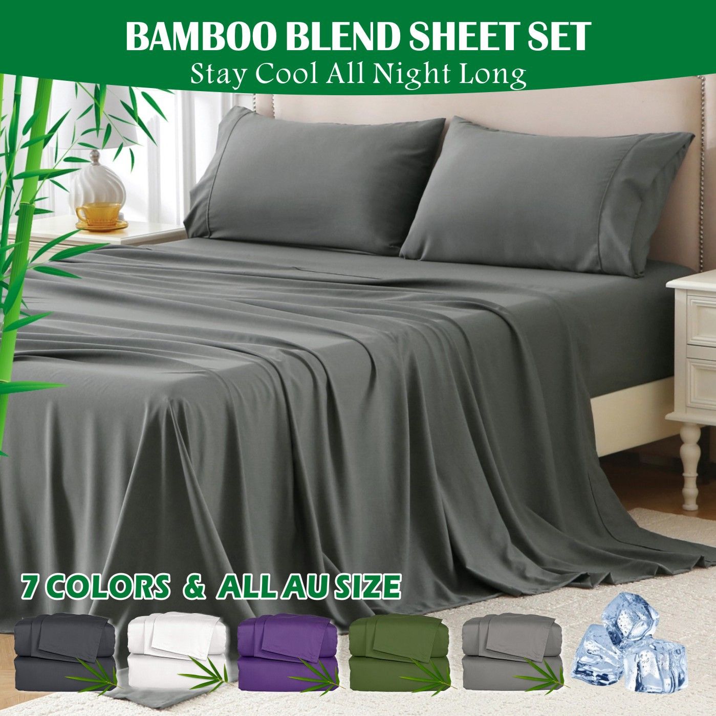 4 Piece Hotel Bamboo Cooling Sheet Set -Ultra Soft 2000TC Breathable Bed