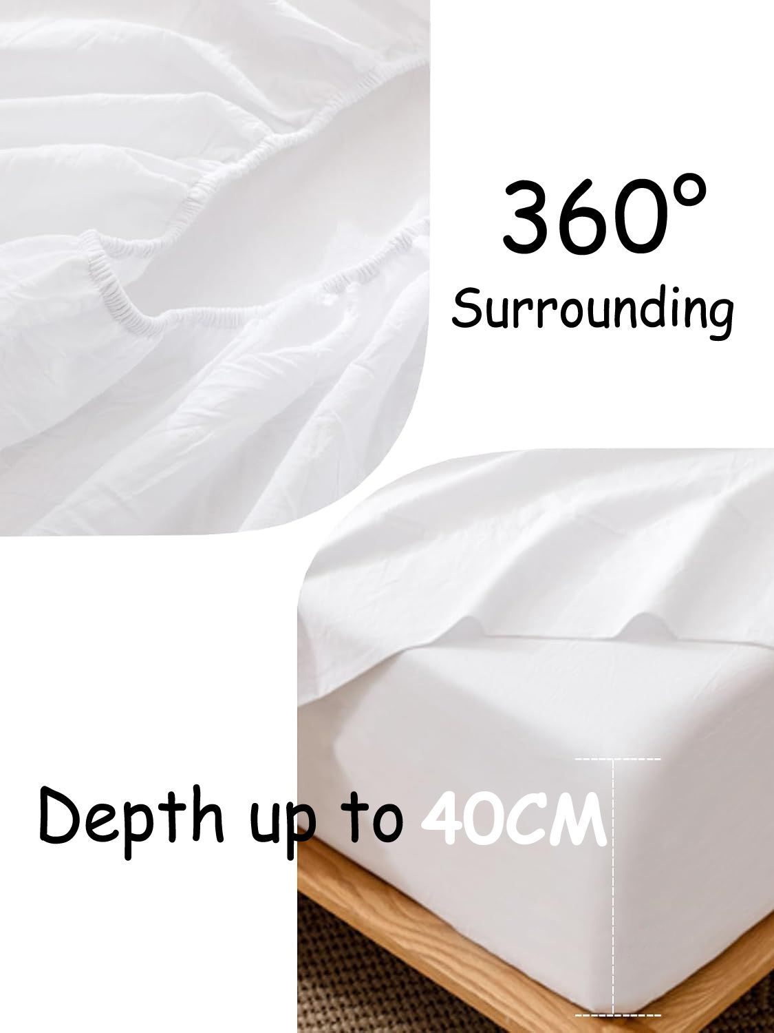 100% Cotton Fitted Sheet - Super Soft 40cm Deep Pocket Bottom Sheets - White view 4