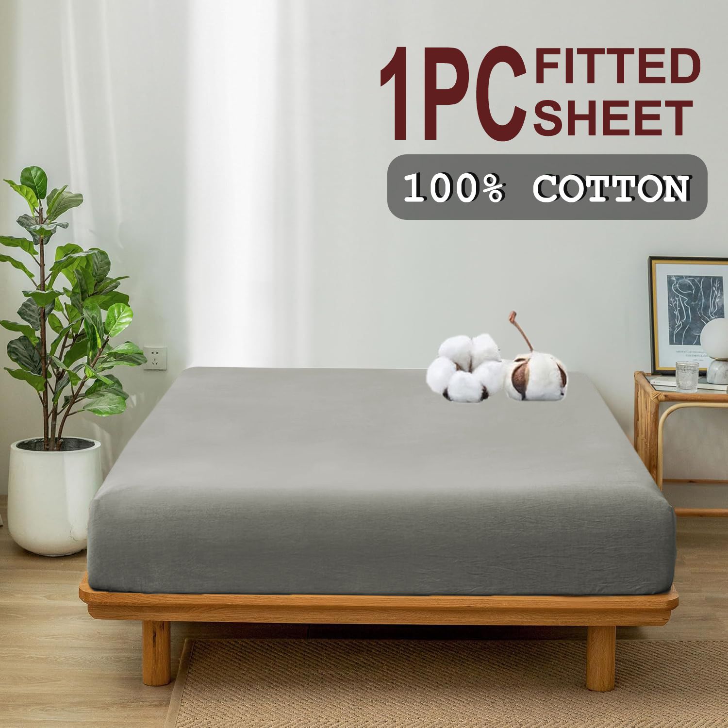 100% Cotton Fitted Sheet - Super Soft 40cm Deep Pocket Bottom Sheets - White view 2