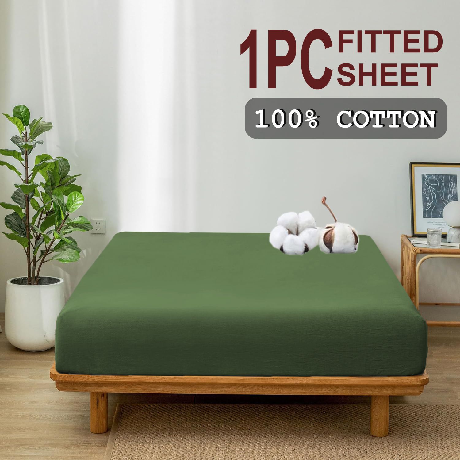 100% Cotton Fitted Sheet - Super Soft 40cm Deep Pocket Bottom Sheets - White view 2