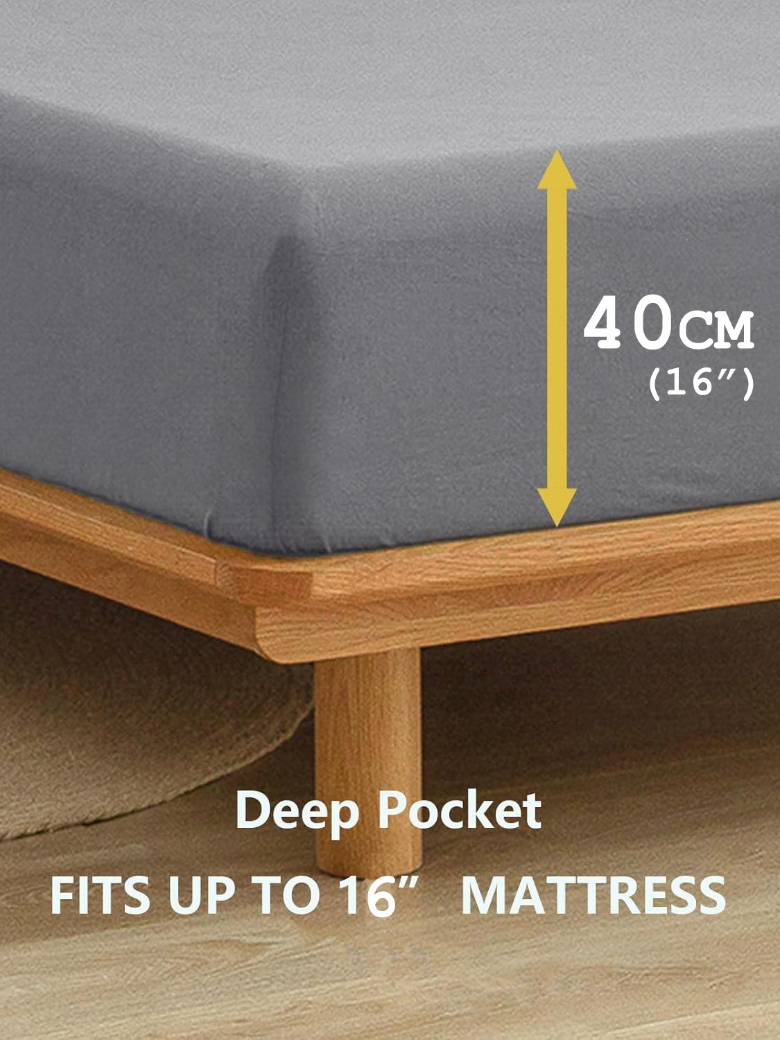 100% Cotton Fitted Sheet - Super Soft 40cm Deep Pocket Bottom Sheets - White view 3