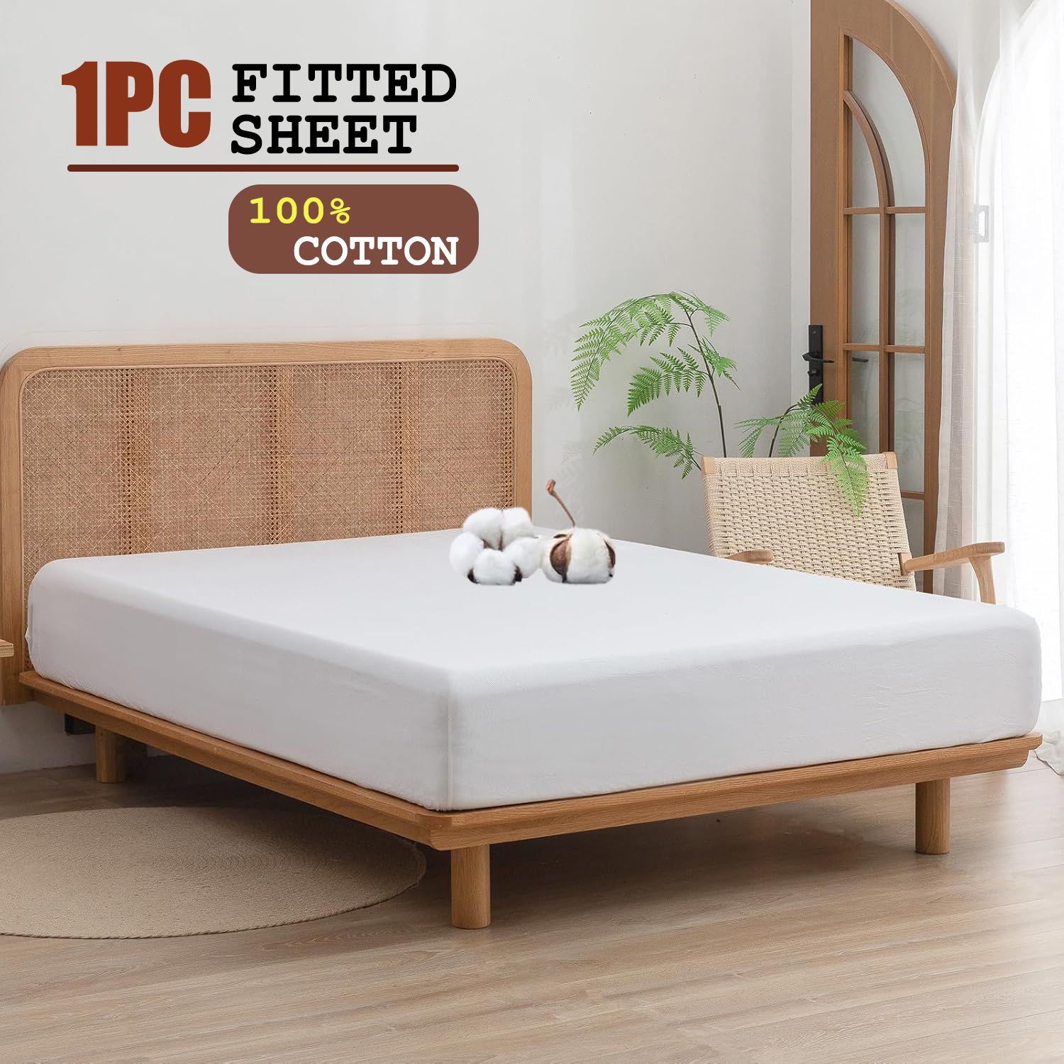 100% Cotton Fitted Sheet - Super Soft 40cm Deep Pocket Bottom Sheets - White
