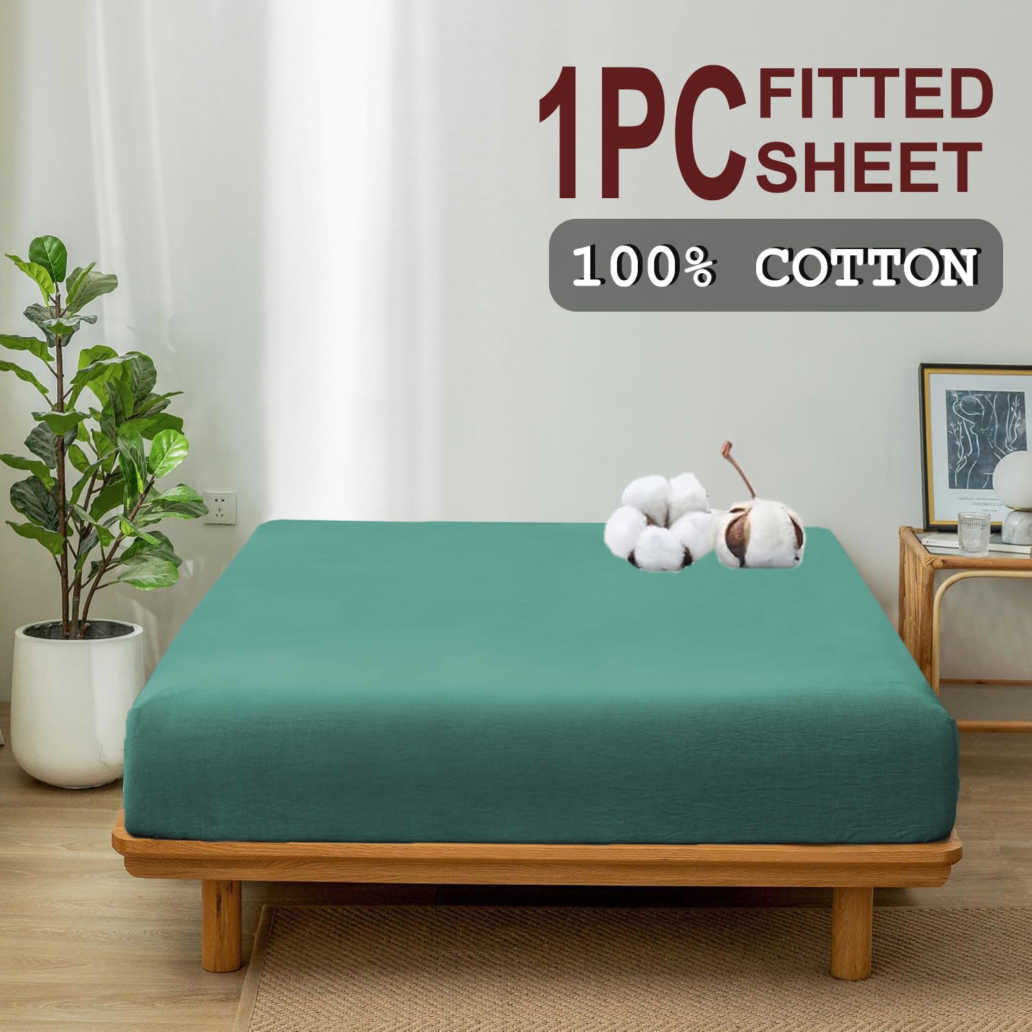 100% Cotton Fitted Sheet - Super Soft 40cm Deep Pocket Bottom Sheets - White view 3
