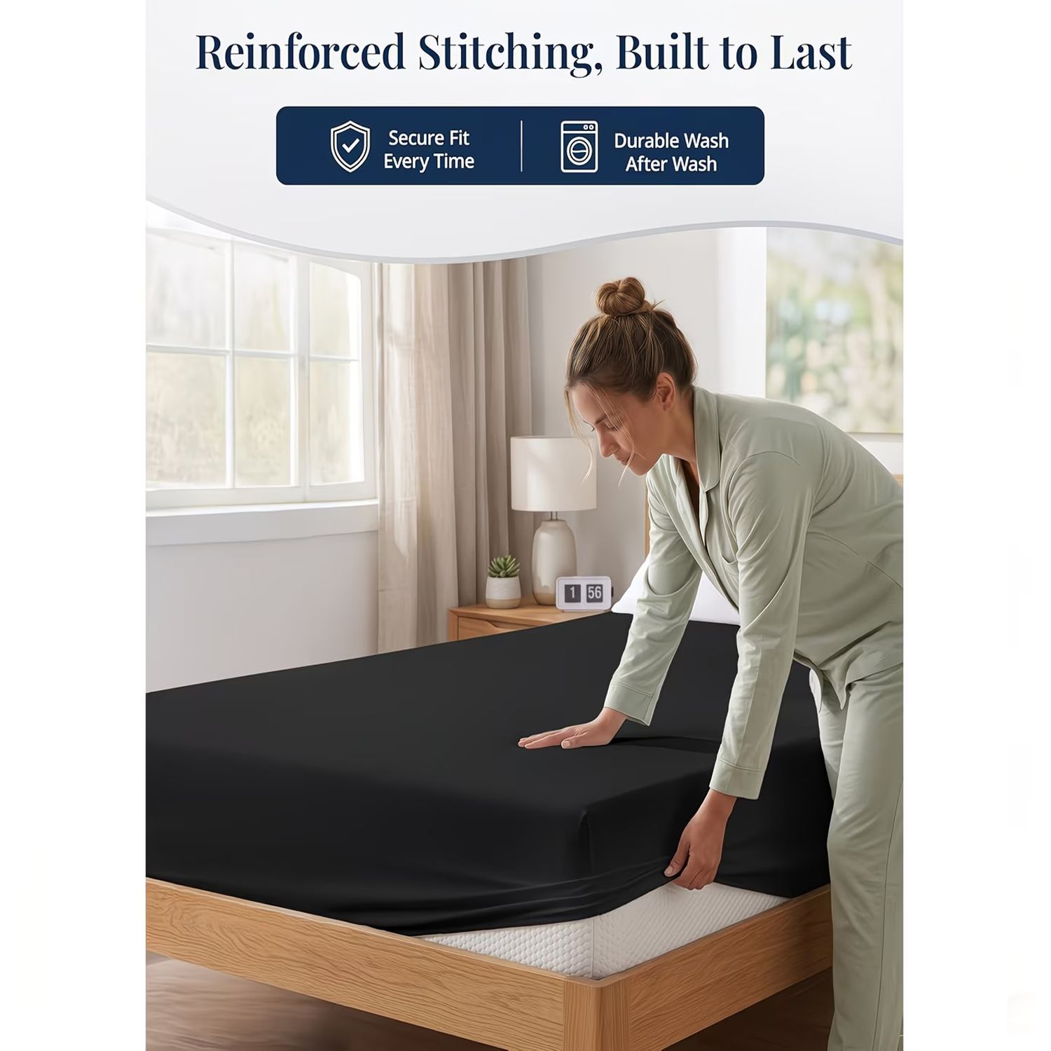 Hotel Quality Fitted Sheet - 1 Piece Fitted Sheet -Breathable Bedding - Wrinkle view 2