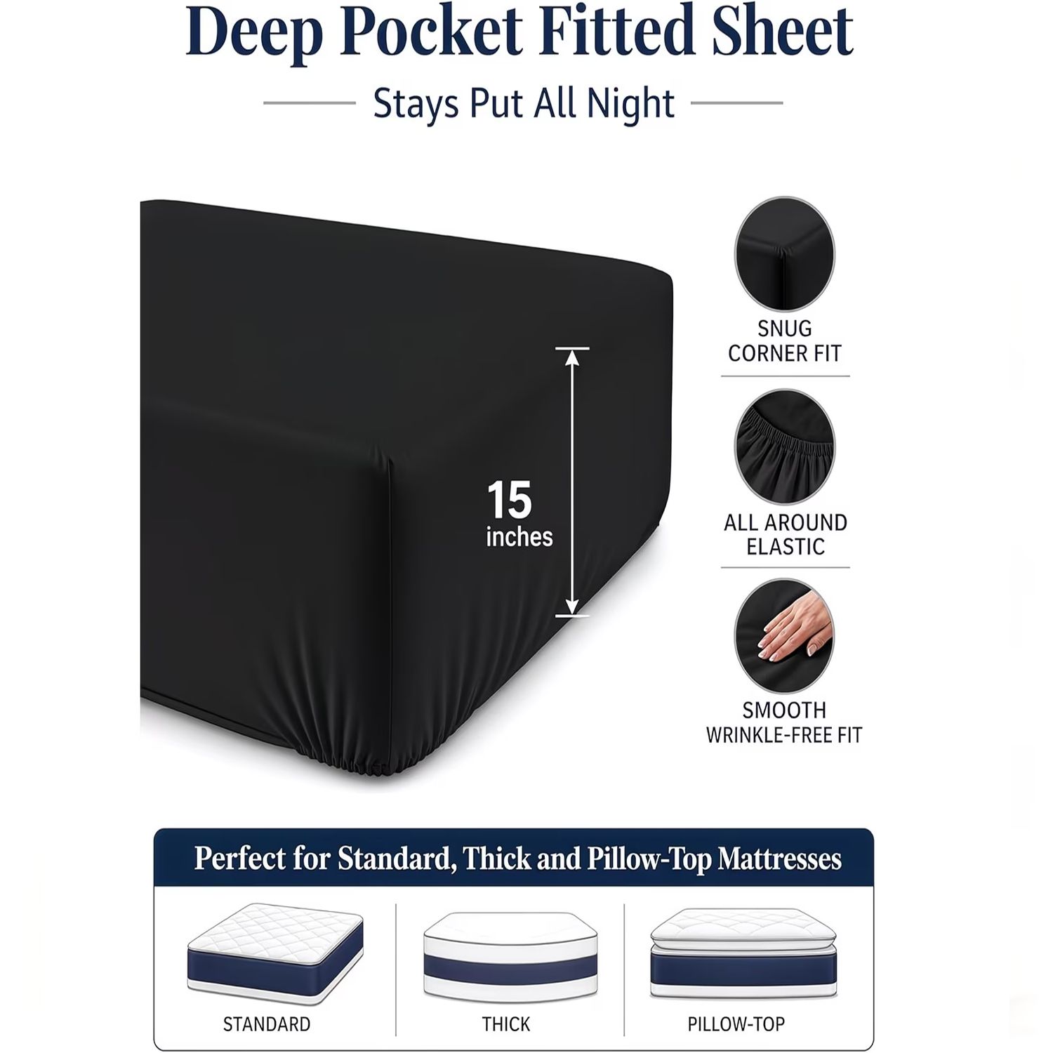 Hotel Quality Fitted Sheet - 1 Piece Fitted Sheet -Breathable Bedding - Wrinkle view 3