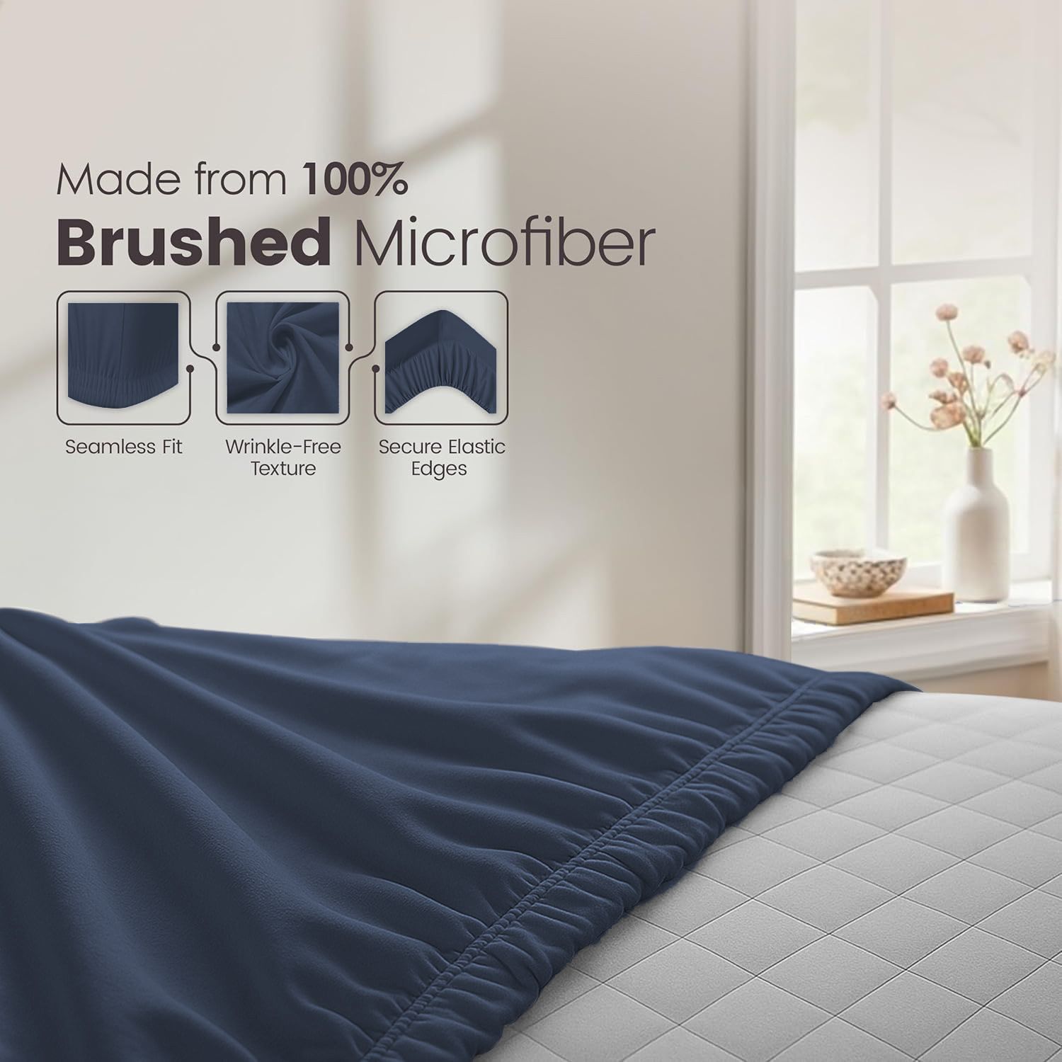 Hotel Quality Fitted Sheet - 1 Piece Fitted Sheet -Breathable Bedding - Wrinkle view 5