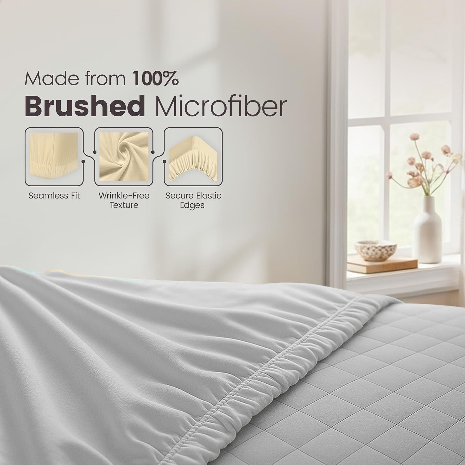 Hotel Quality Fitted Sheet - 1 Piece Fitted Sheet -Breathable Bedding - Wrinkle view 6