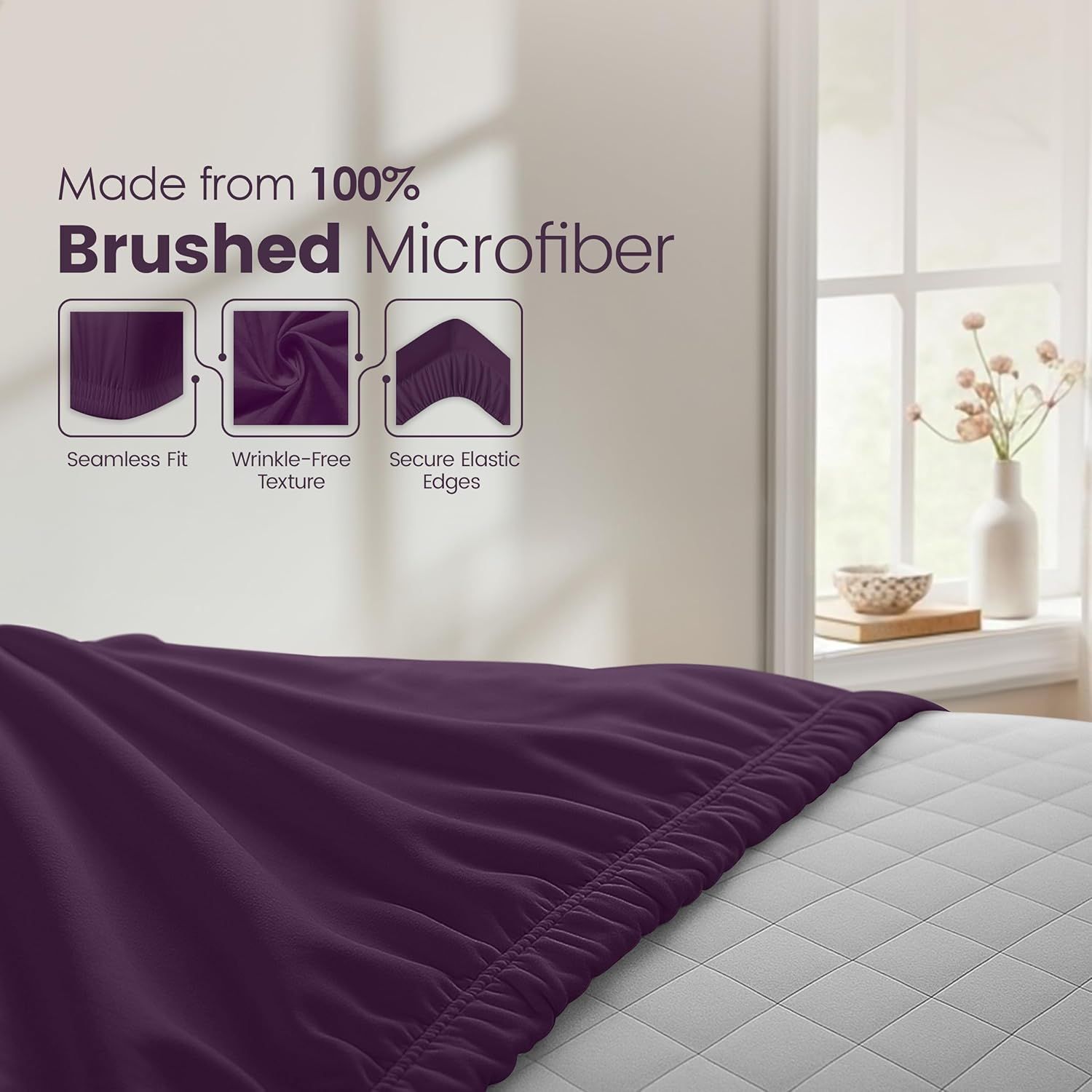Hotel Quality Fitted Sheet - 1 Piece Fitted Sheet -Breathable Bedding - Wrinkle view 6