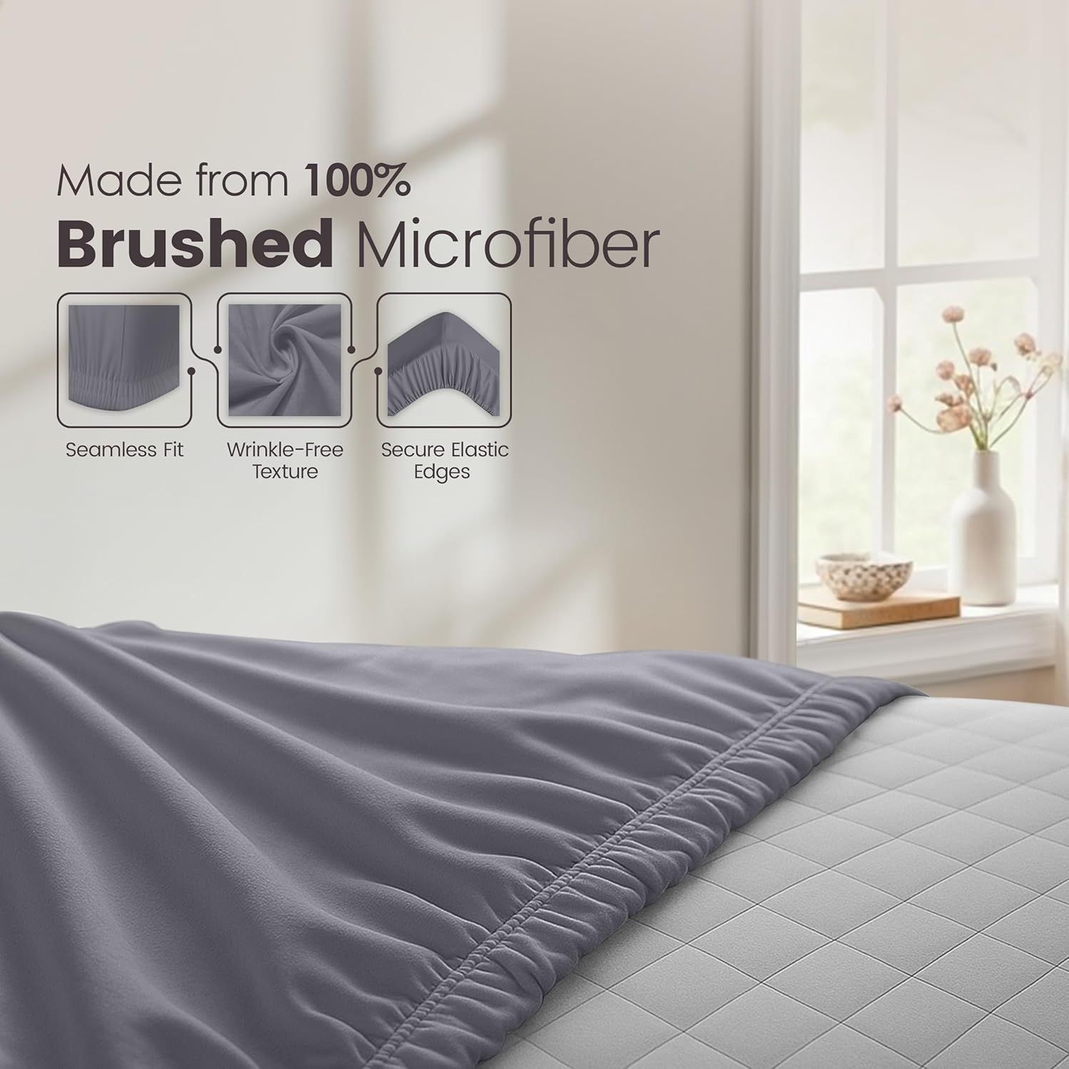 Hotel Quality Fitted Sheet - 1 Piece Fitted Sheet -Breathable Bedding - Wrinkle view 5