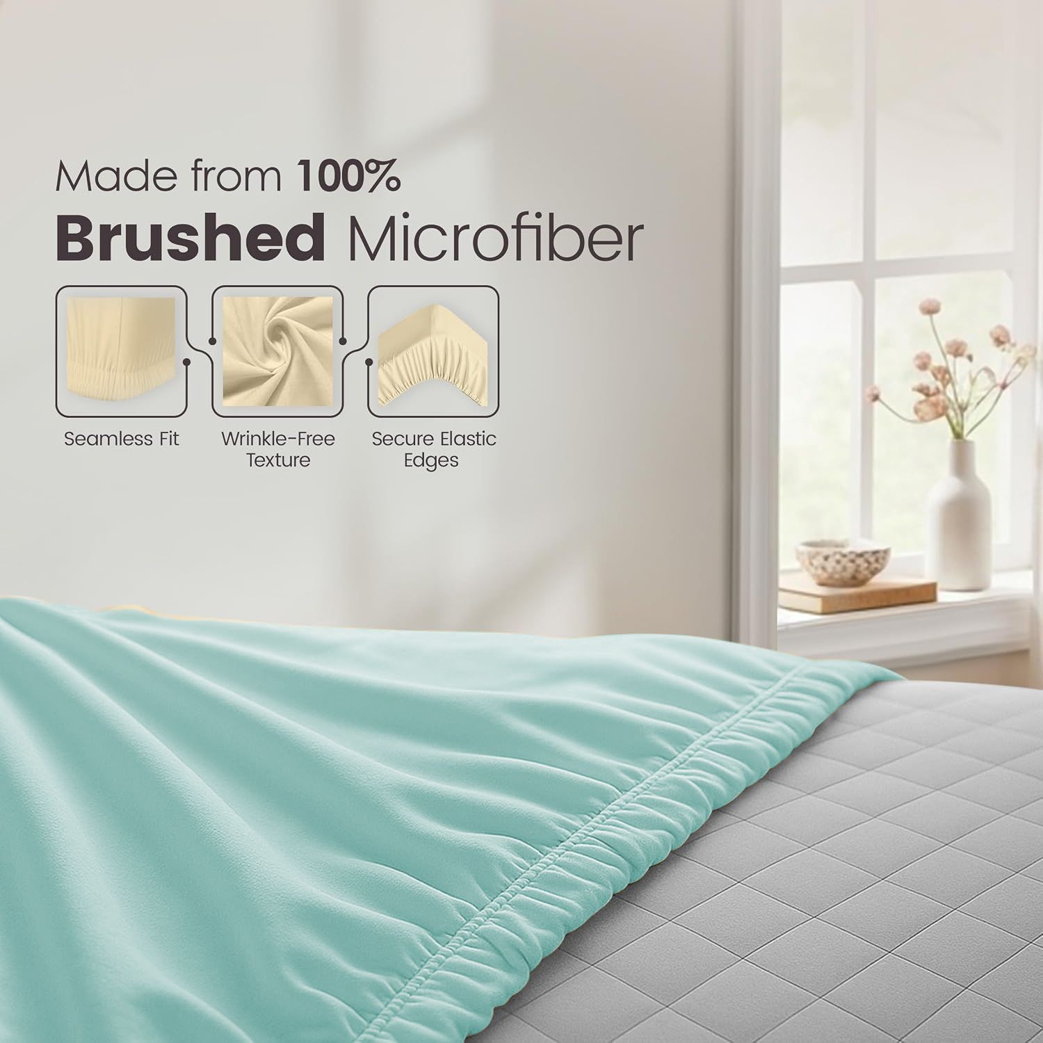 Hotel Quality Fitted Sheet - 1 Piece Fitted Sheet -Breathable Bedding - Wrinkle view 6