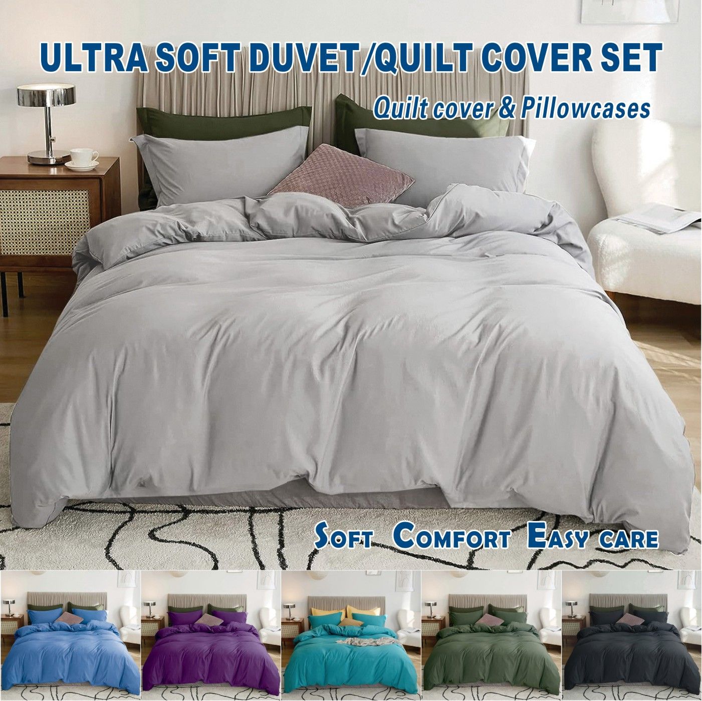 3 Piece Hotel Soft Microfiber Quilt Cover Set-2000TC Duvet/Donna Cover Set & — image 1