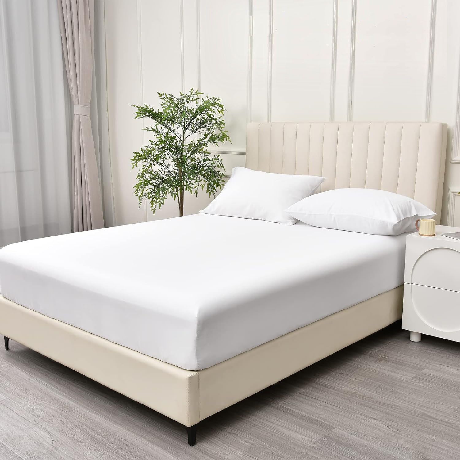 3 Piece Fitted Sheet Set- Fitted Sheet & Pillowcases -Breathable Bedding - Wrinkle view 2