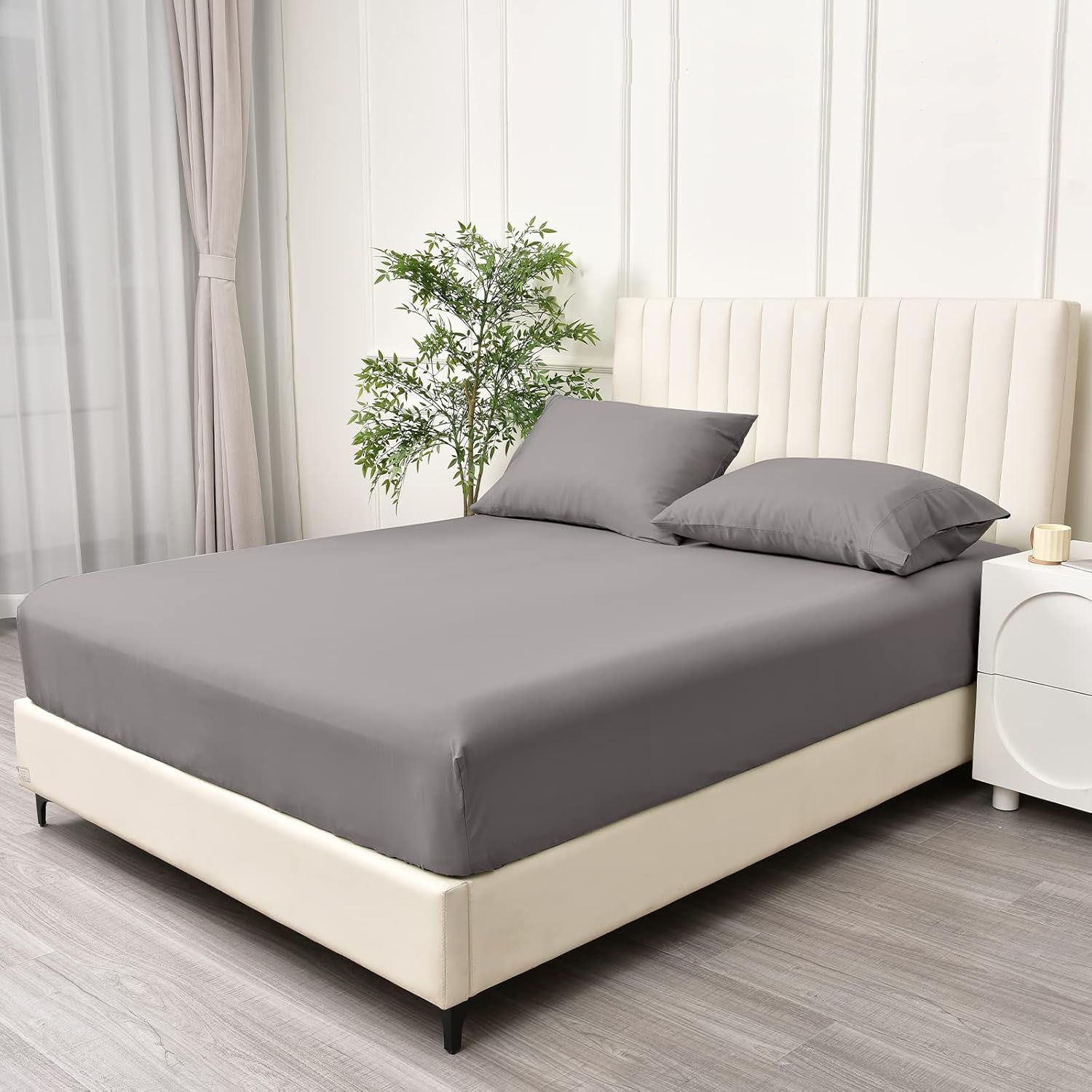 3 Piece Fitted Sheet Set- Fitted Sheet & Pillowcases -Breathable Bedding - Wrinkle view 2