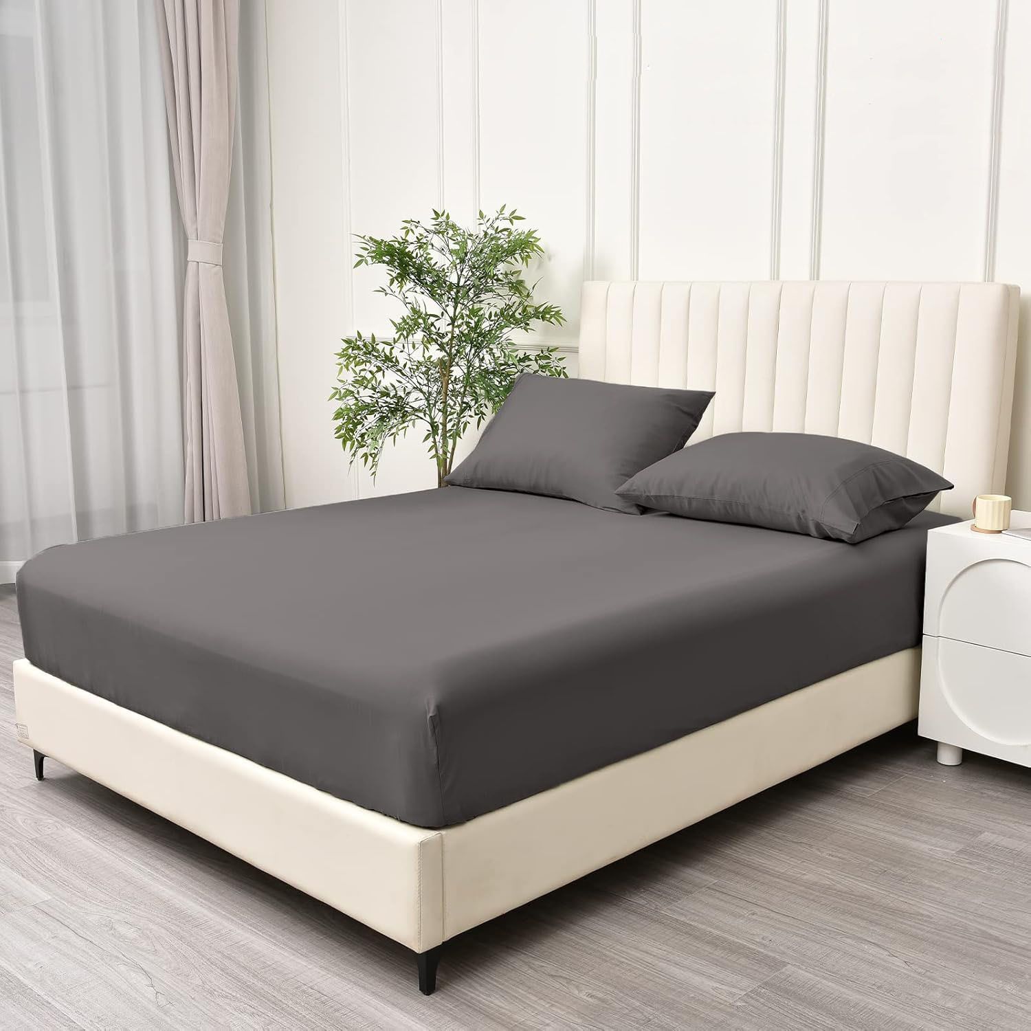 3 Piece Fitted Sheet Set- Fitted Sheet & Pillowcases -Breathable Bedding - Wrinkle view 2